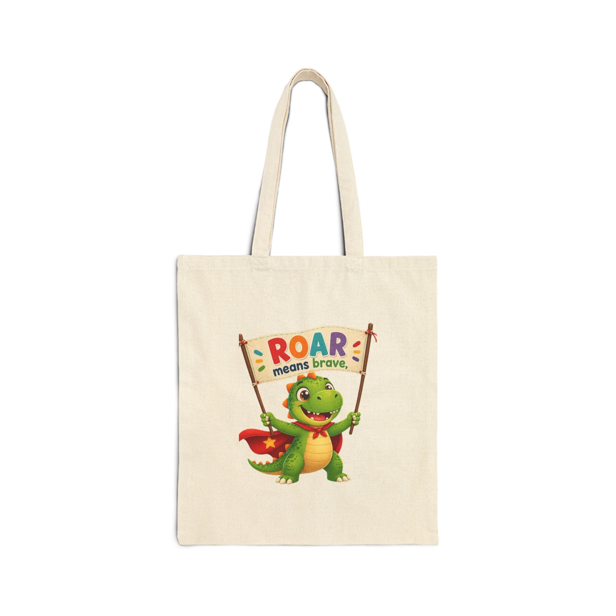 Tote Bag — "Roar Means Brave" Cute Dinosaur Kids Canvas Tote