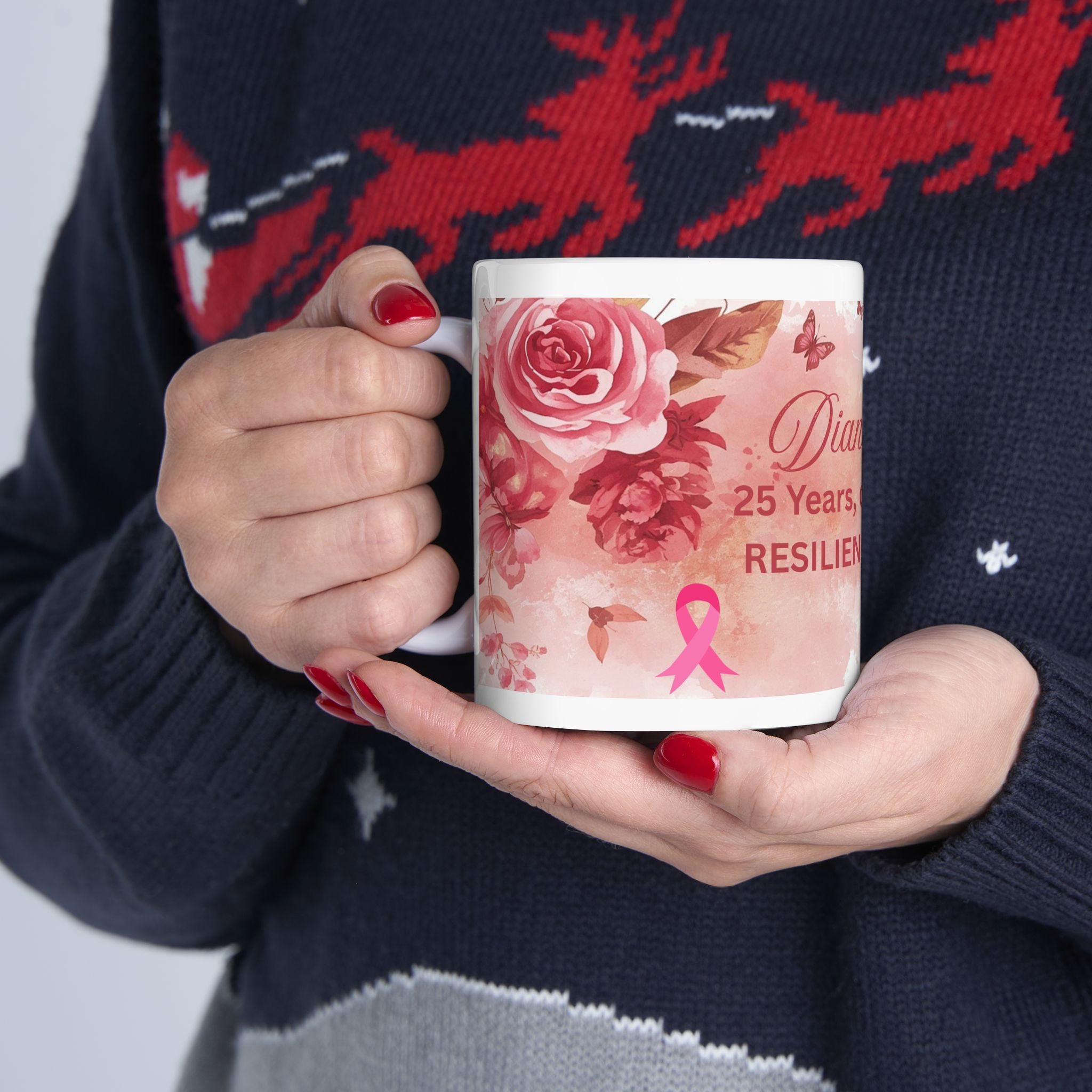 Inspirational Memorial Mug — "Diana's Light: 25 Years of Strength, Resilience and Hope" (Floral)