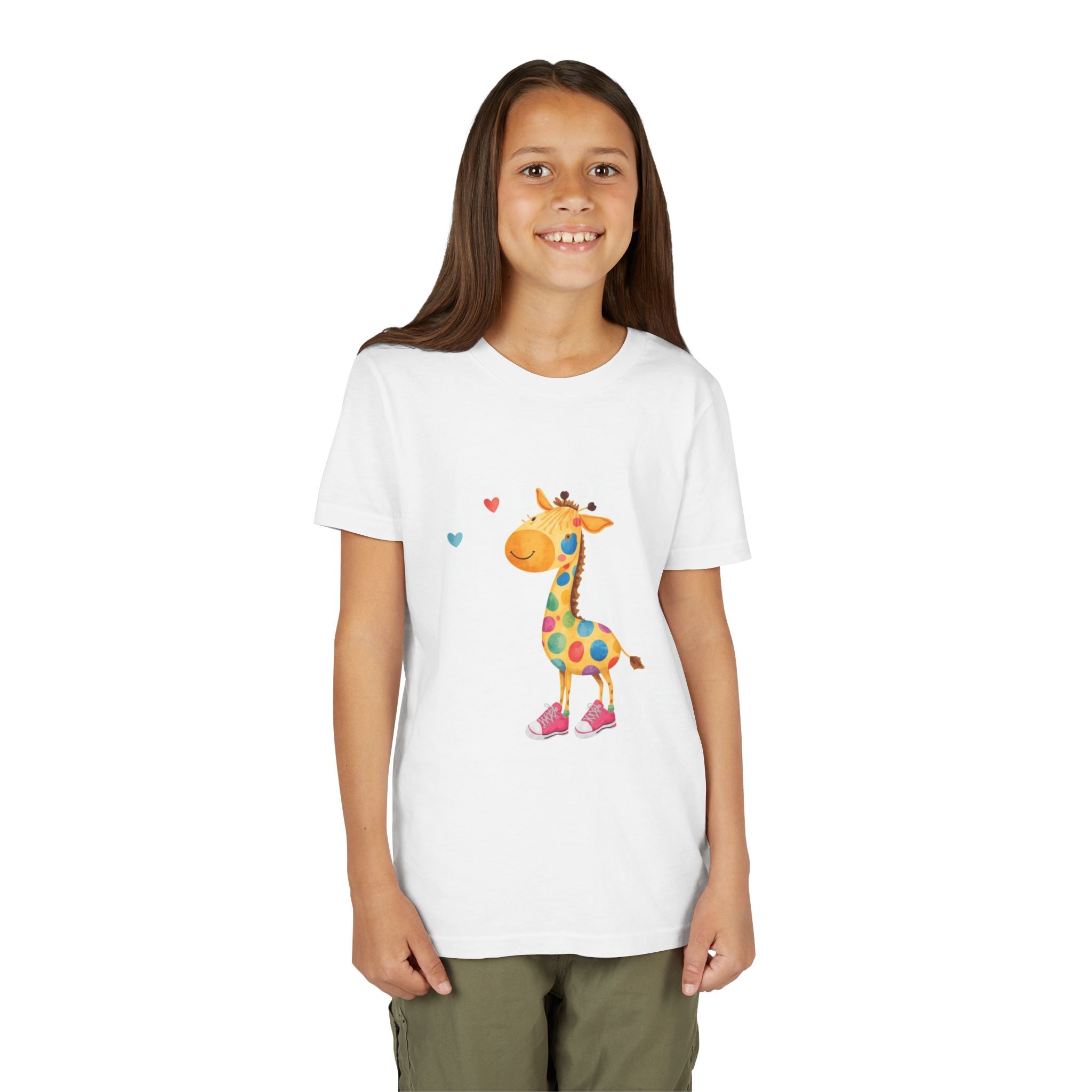 Kids Giraffe Tee — Colorful Polka Dot Giraffe Graphic Youth T-Shirt