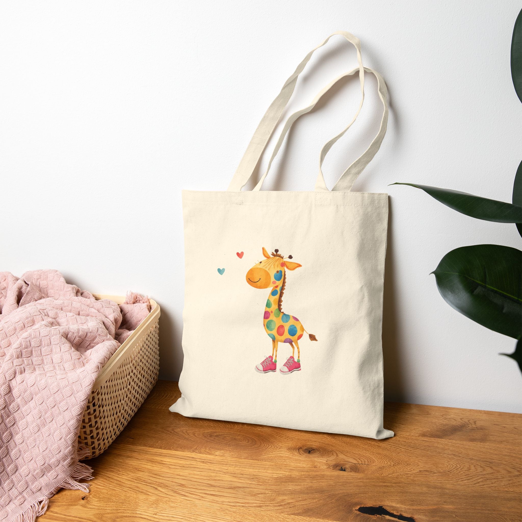 Giraffe Kids Canvas Tote Bag – Cute Colorful Giraffe Illustration