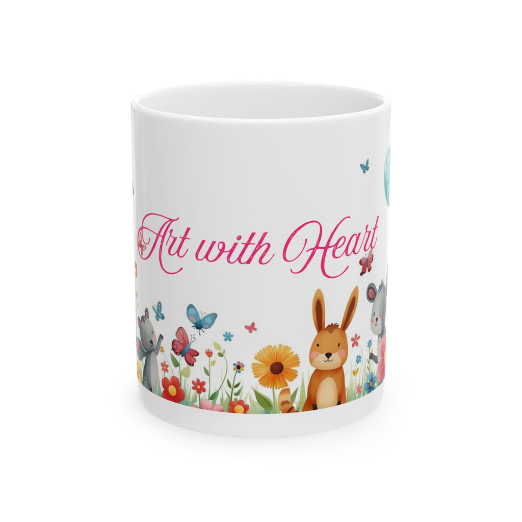 Ceramic Mug - 'Art with Heart' Floral Bunny Easter Coffee Cup (11oz/15oz)