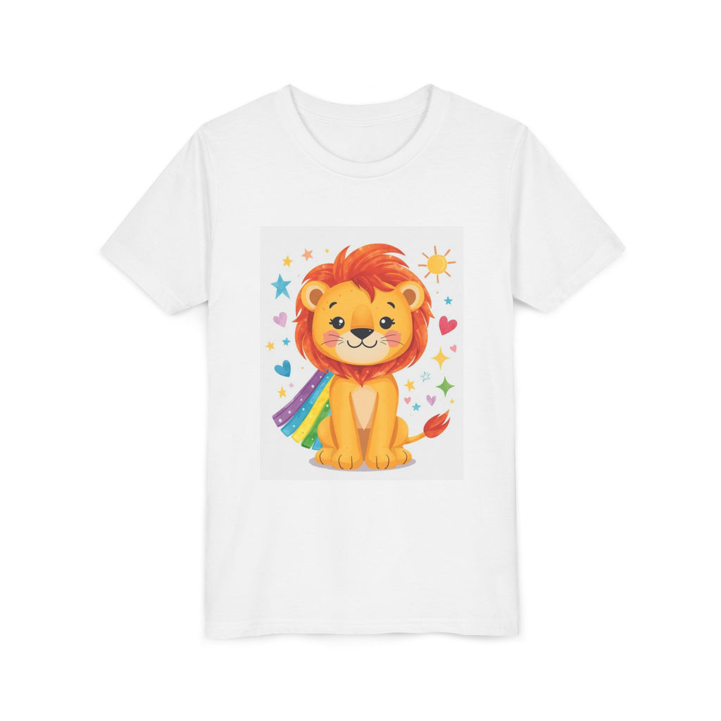 Kids Lion Rainbow Cape T‑Shirt — Cute Brave Lion Graphic Tee for Boys & Girls