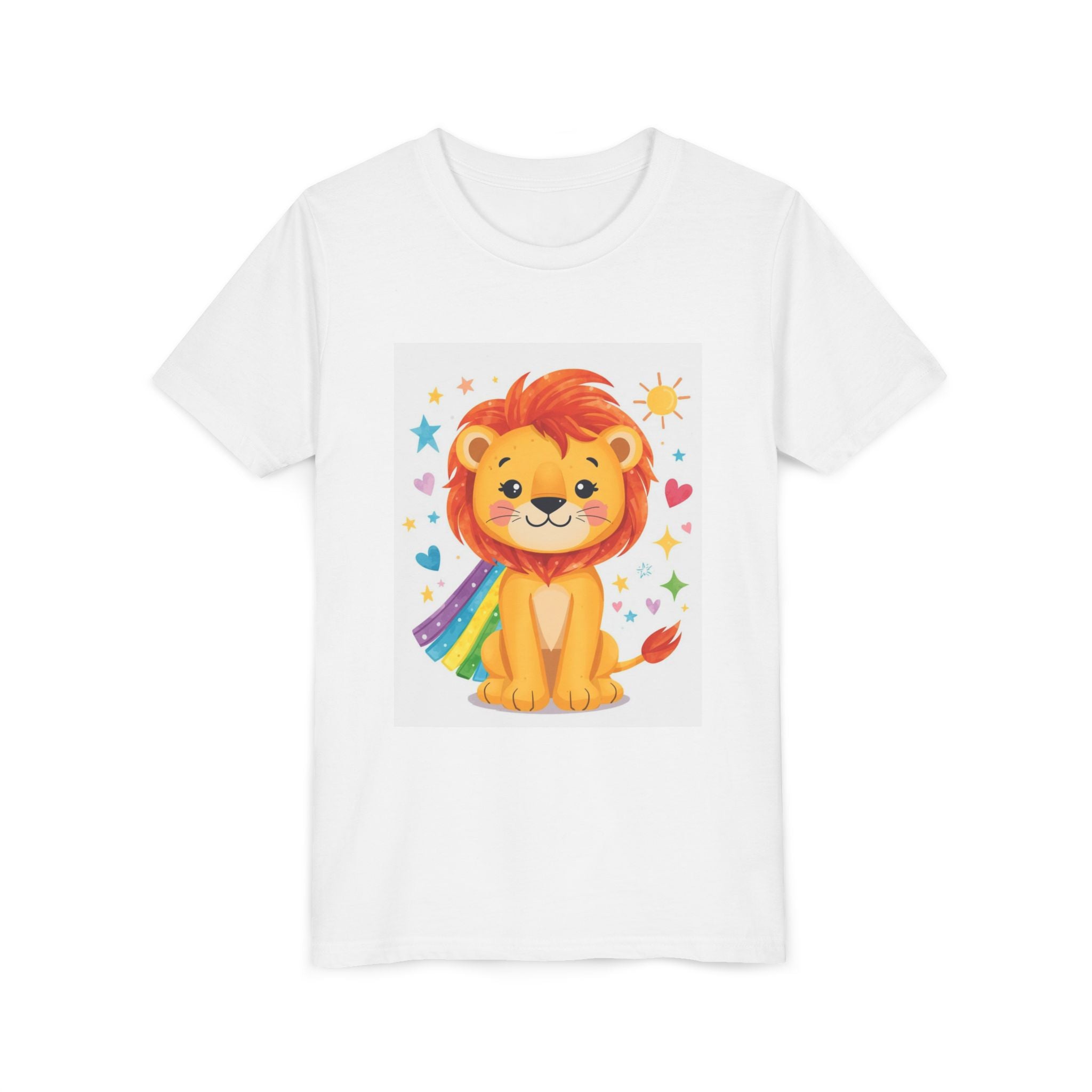 Kids Lion Rainbow Cape T‑Shirt — Cute Brave Lion Graphic Tee for Boys & Girls