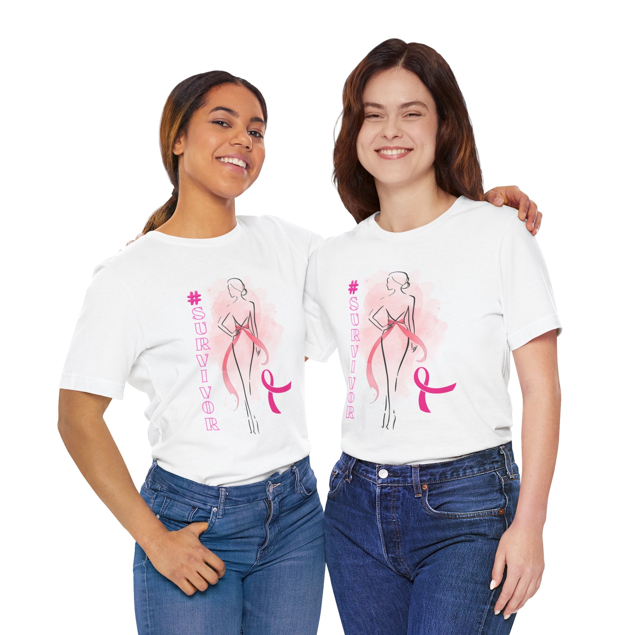 Breast Cancer Survivor T-Shirt — Pink Ribbon "Survivor" Tee (Personalized Back: "Diana's Light")