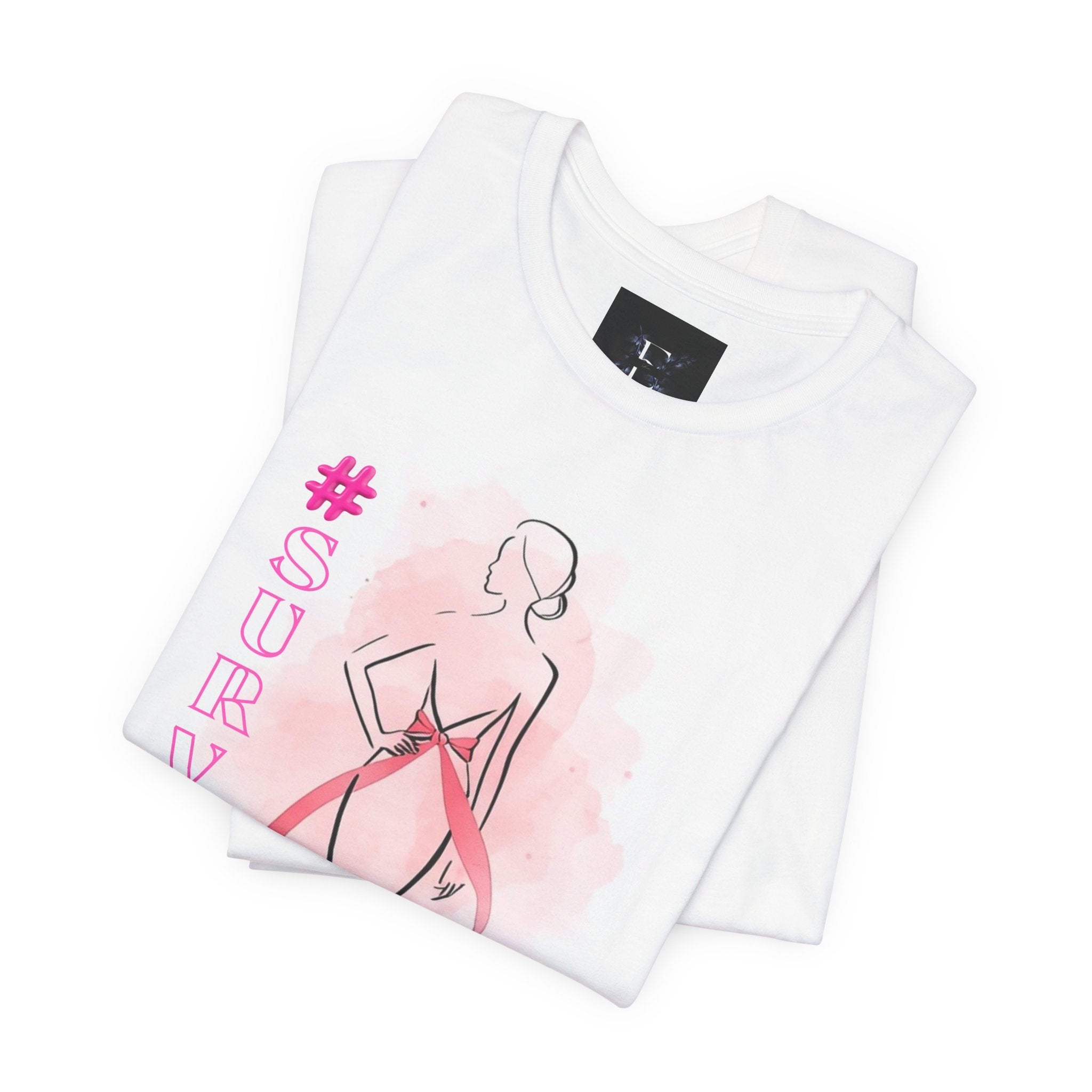 Breast Cancer Survivor T-Shirt — Pink Ribbon "Survivor" Tee (Personalized Back: "Diana's Light")