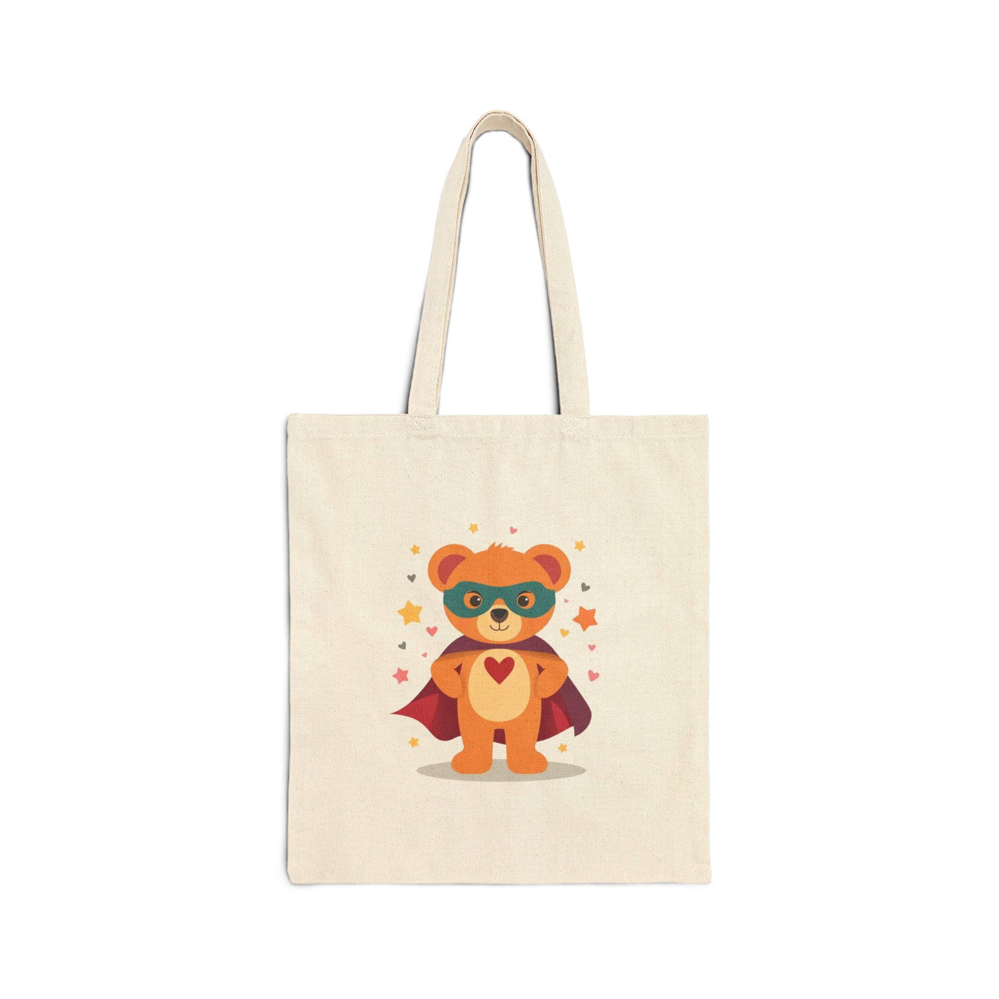 Cute Superhero Bear Tote Bag — 'Art with Heart' Cotton Canvas Shopper