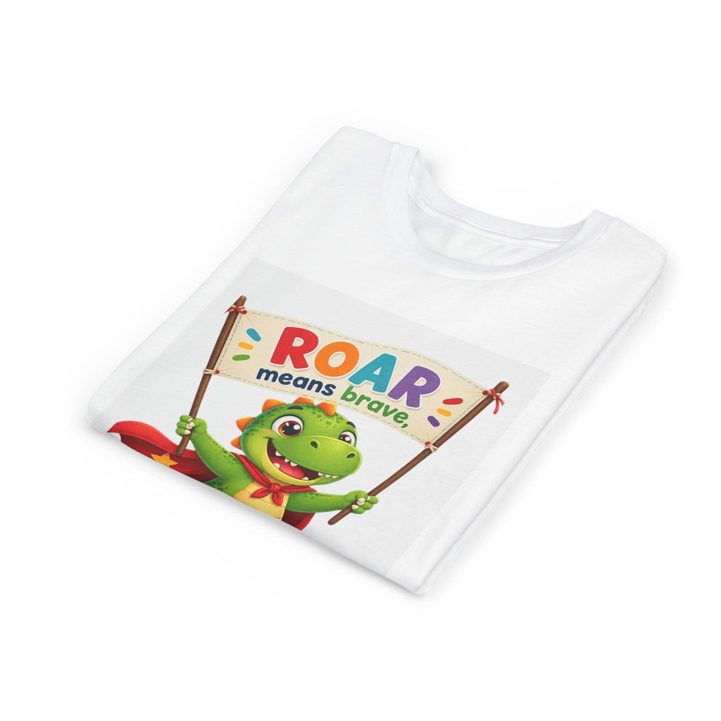 Kids Tee - 'ROAR means brave' Dinosaur Superhero Youth T-Shirt