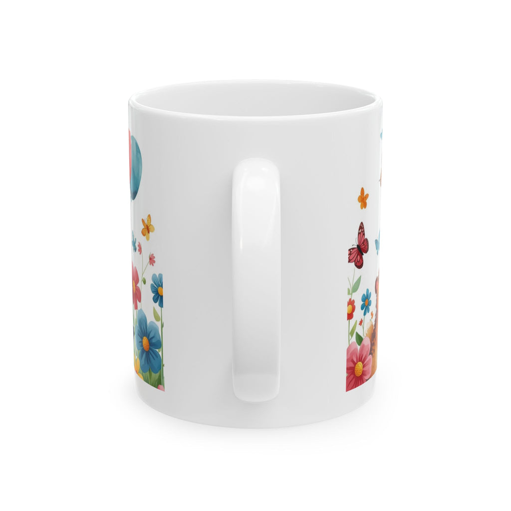 Ceramic Mug - 'Art with Heart' Floral Bunny Easter Coffee Cup (11oz/15oz)