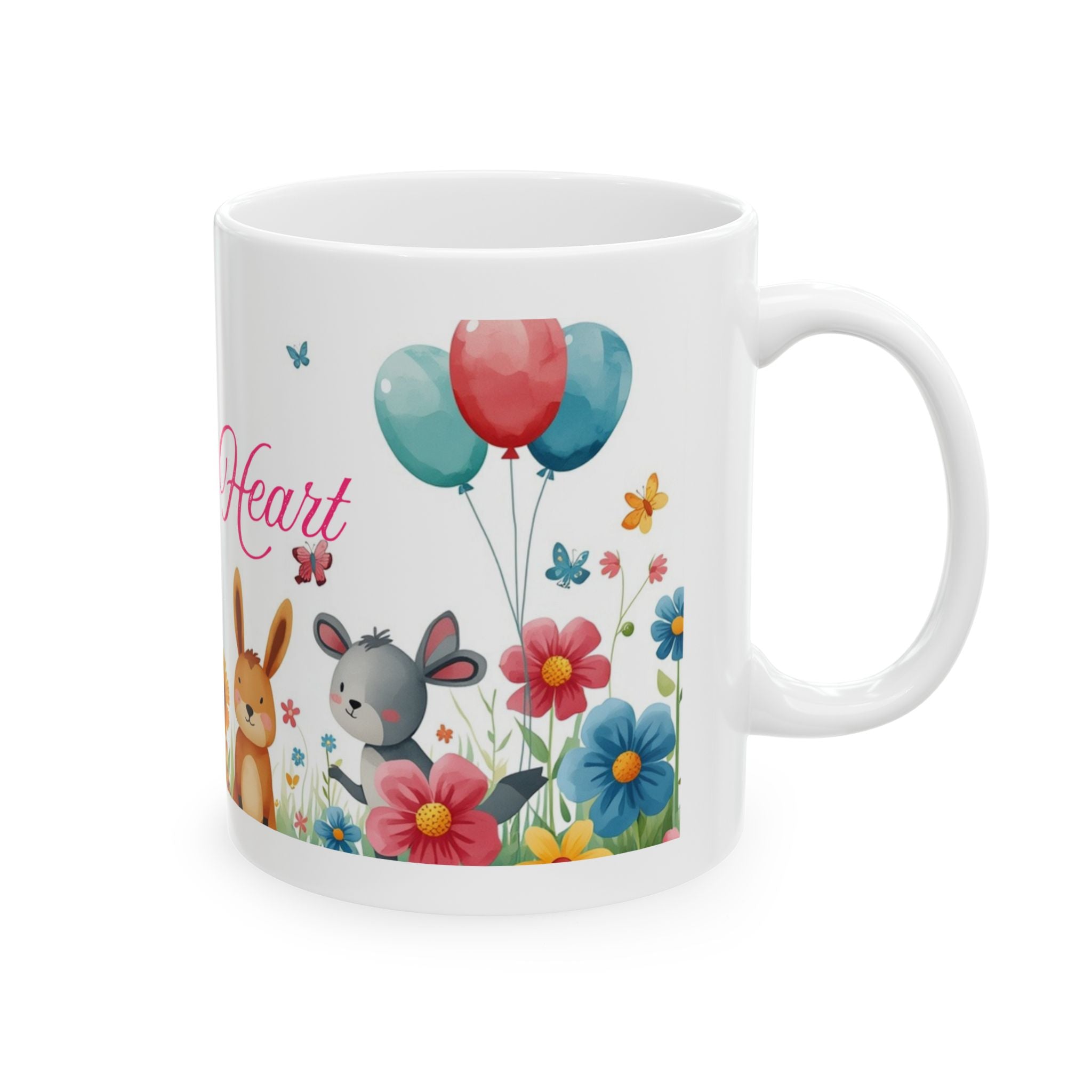 Ceramic Mug - 'Art with Heart' Floral Bunny Easter Coffee Cup (11oz/15oz)