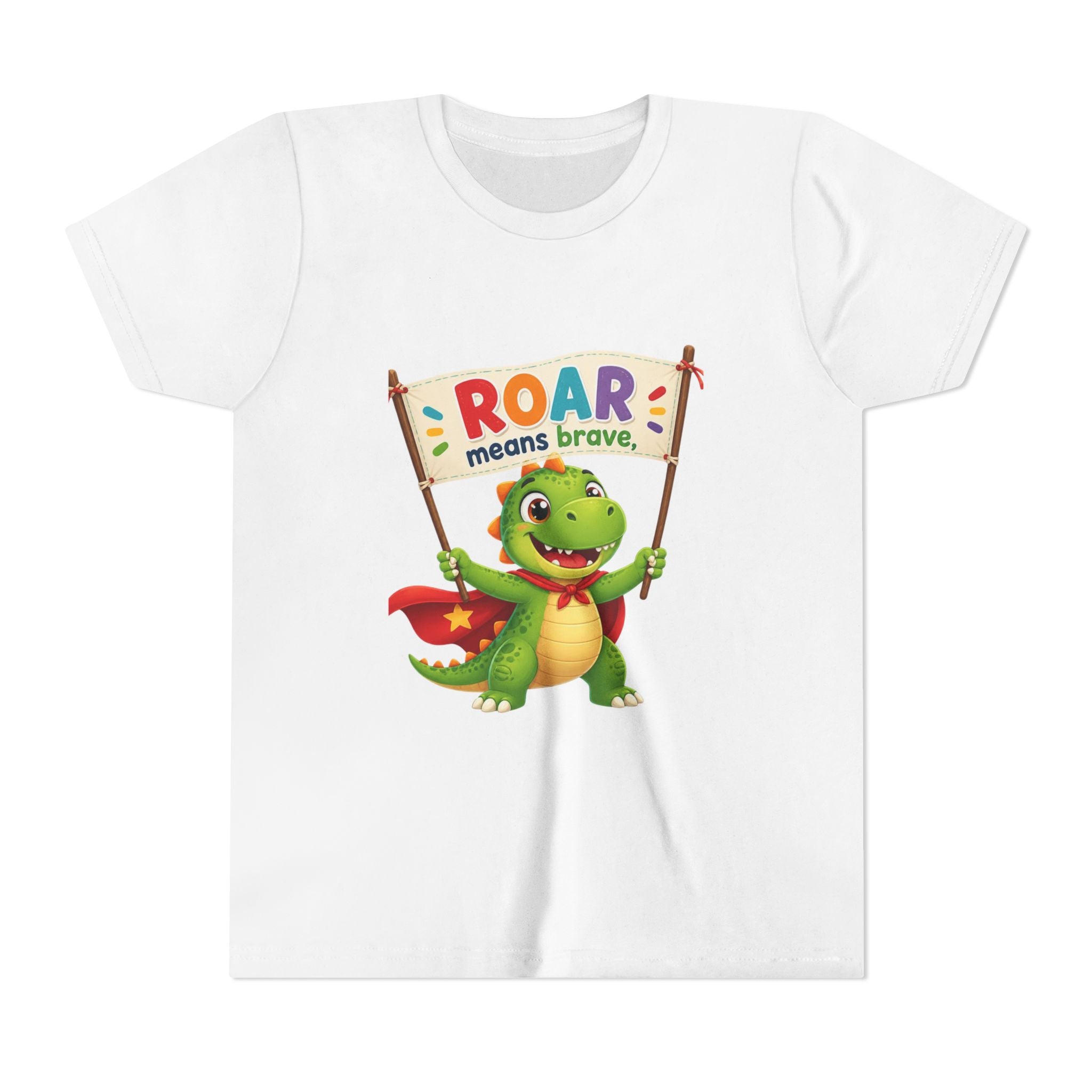 Kids Tee - 'ROAR means brave' Dinosaur Superhero Youth T-Shirt