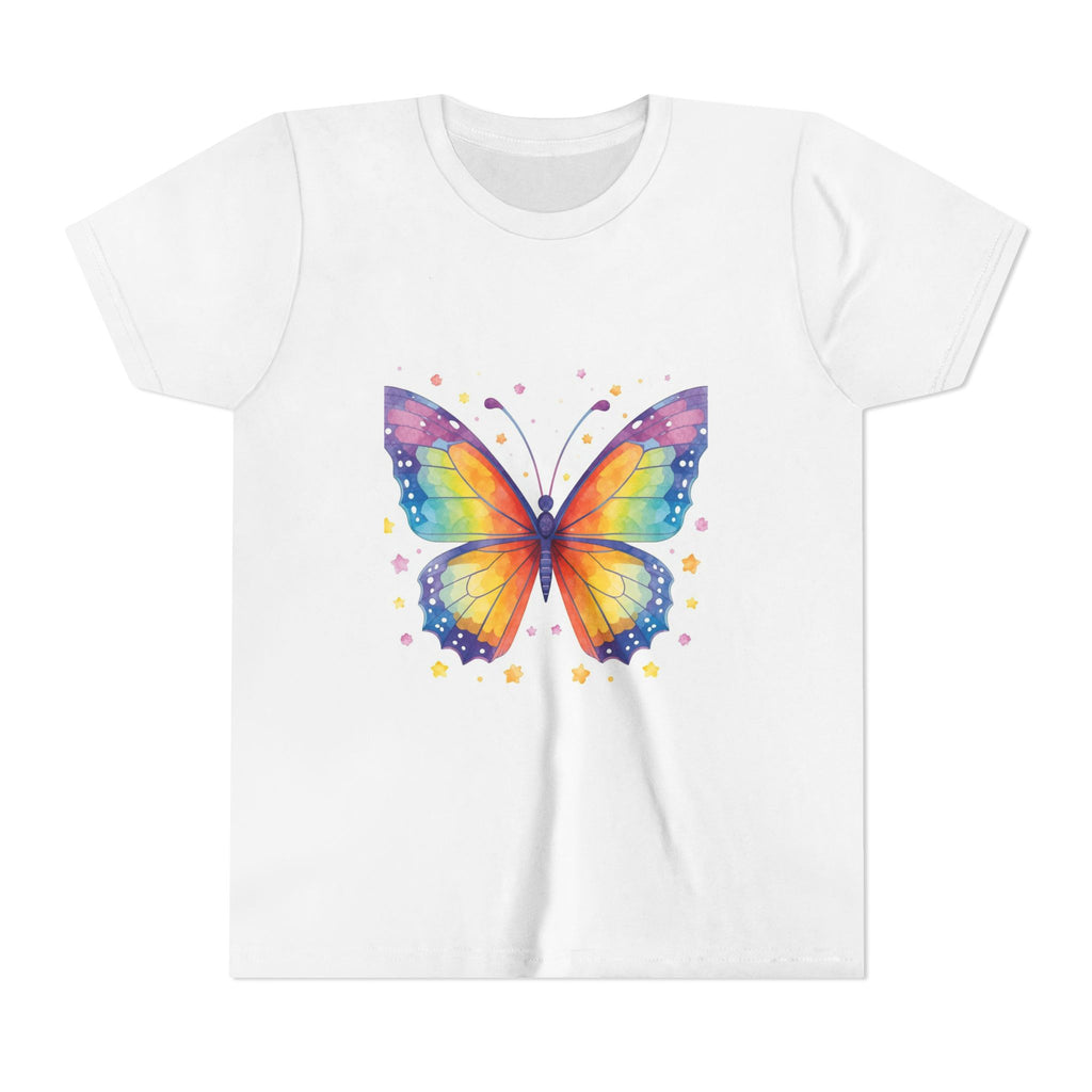 Kids Rainbow Butterfly Tee — "Art with Heart" Youth Short Sleeve Shirt