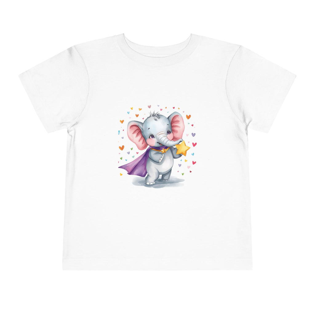 Toddler Tee — Cute Superhero Elephant with Star & Hearts