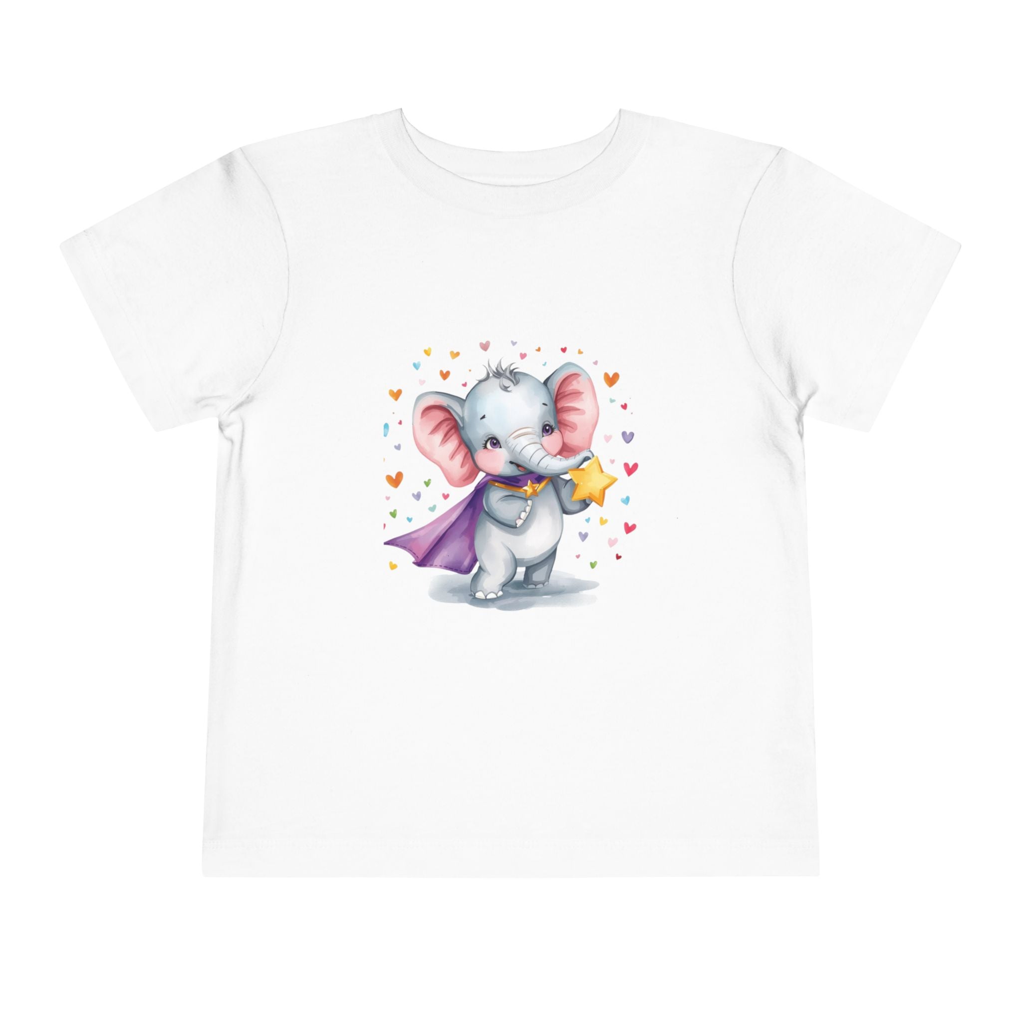 Toddler Tee — Cute Superhero Elephant with Star & Hearts