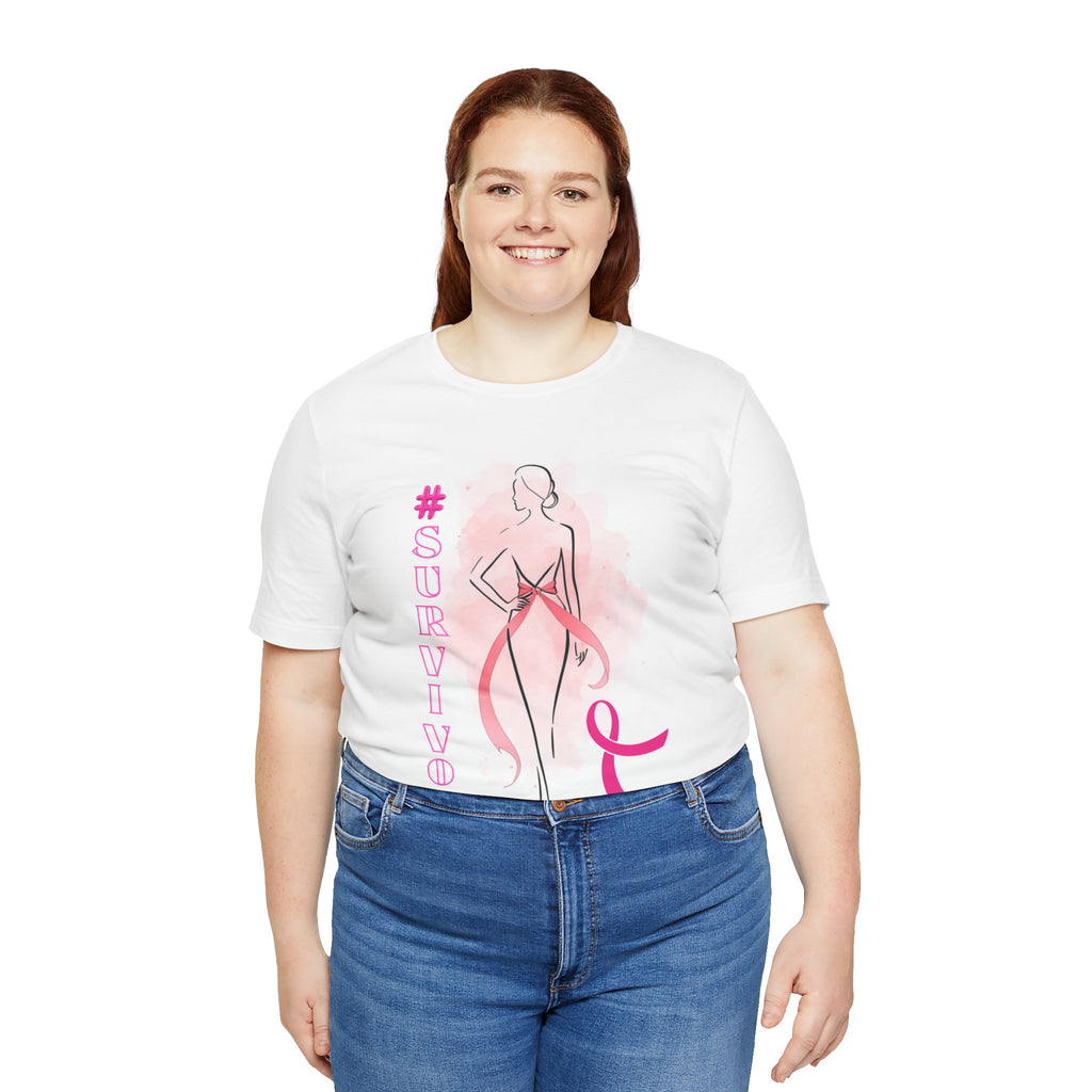 Breast Cancer Survivor T-Shirt — Pink Ribbon "Survivor" Tee (Personalized Back: "Diana's Light")