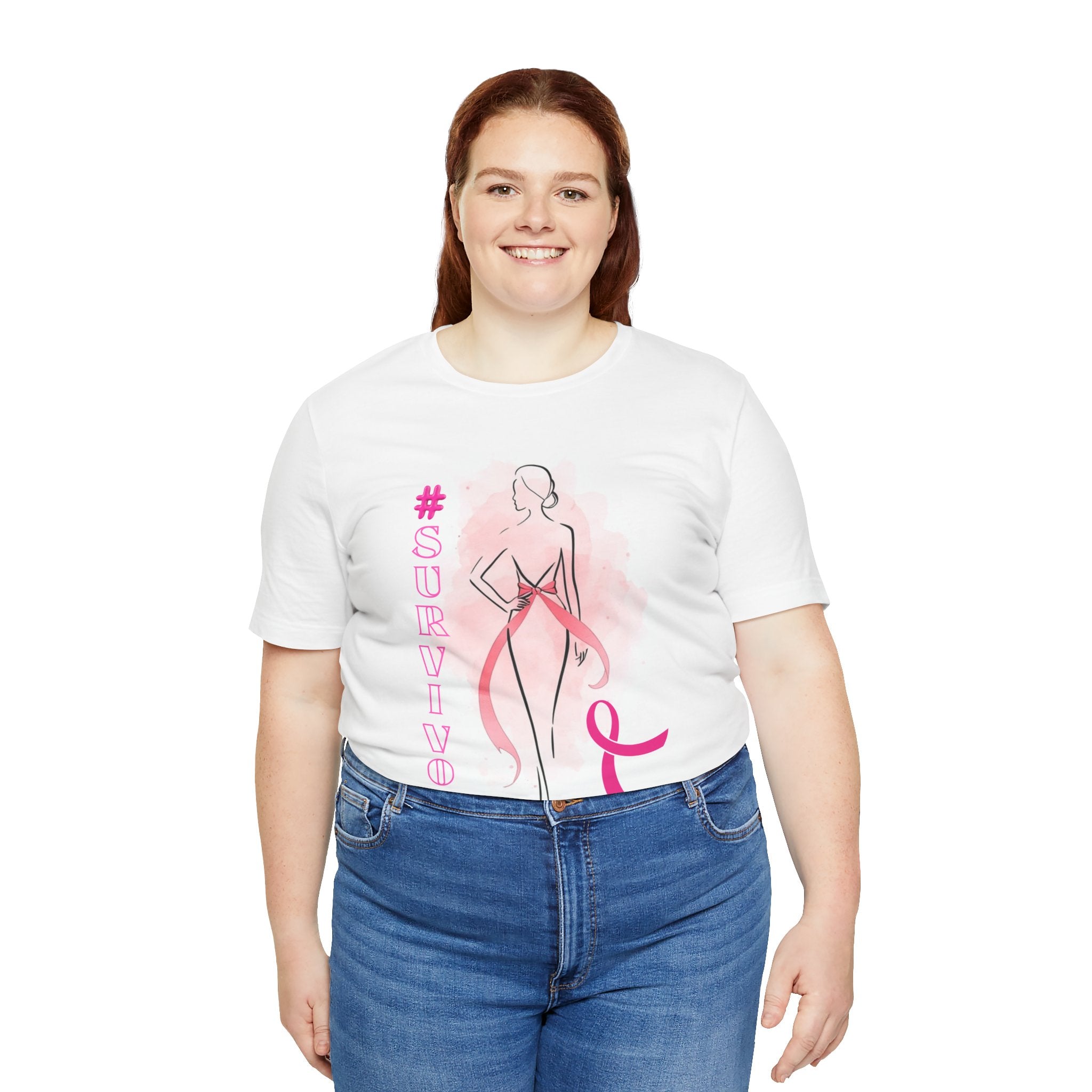 Breast Cancer Survivor T-Shirt — Pink Ribbon "Survivor" Tee (Personalized Back: "Diana's Light")
