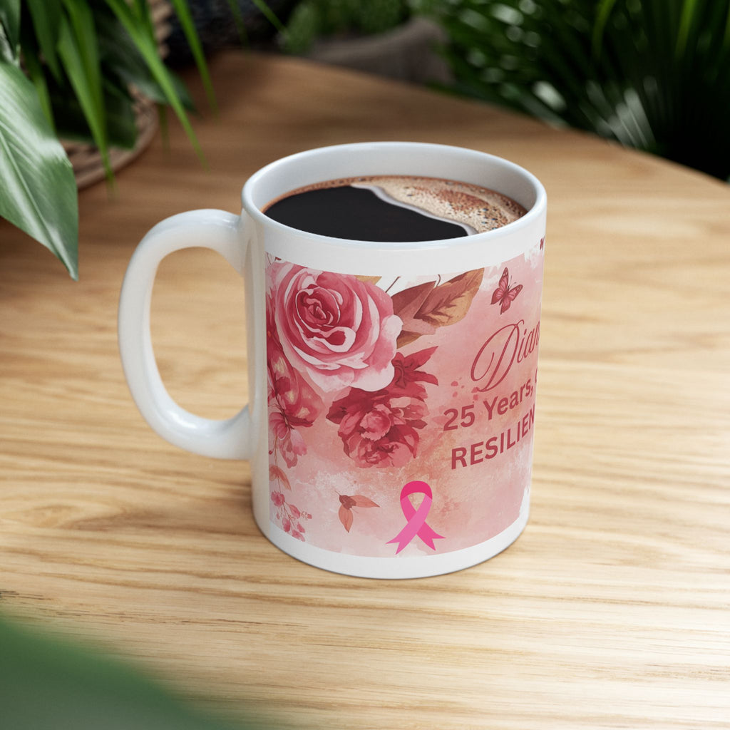 Inspirational Memorial Mug — "Diana's Light: 25 Years of Strength, Resilience and Hope" (Floral)