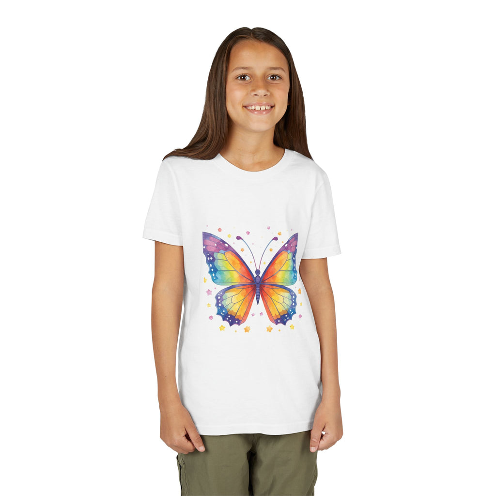 Kids Rainbow Butterfly Tee — "Art with Heart" Youth Short Sleeve Shirt