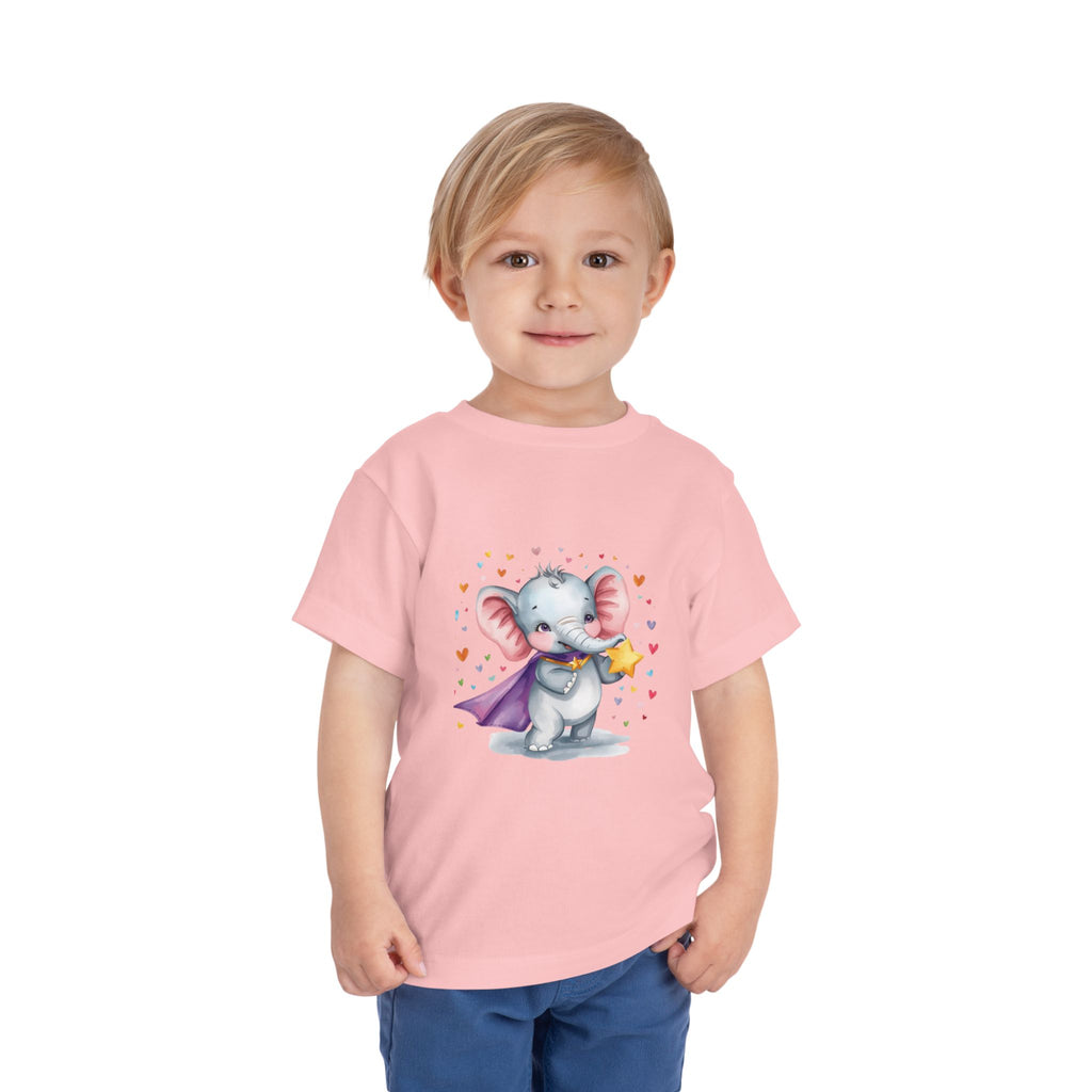 Toddler Tee — Cute Superhero Elephant with Star & Hearts