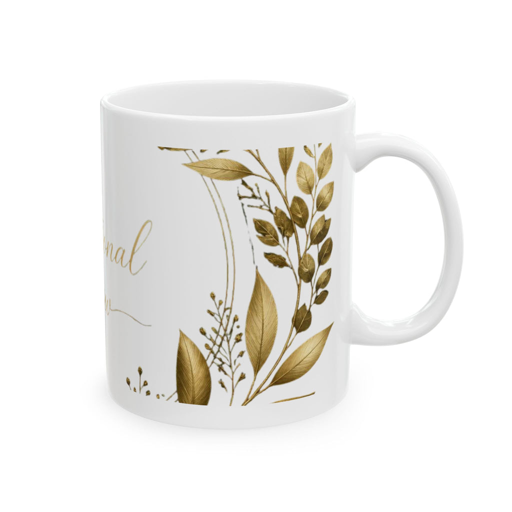Intentional Glow Ceramic Mug — Gold Botanical 11oz & 15oz