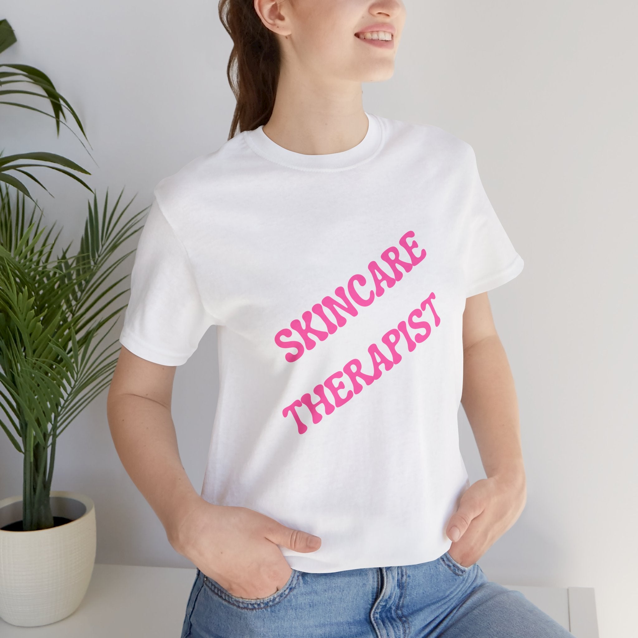 Skincare Therapist T-Shirt — Pink Script Beauty Aesthetic Tee