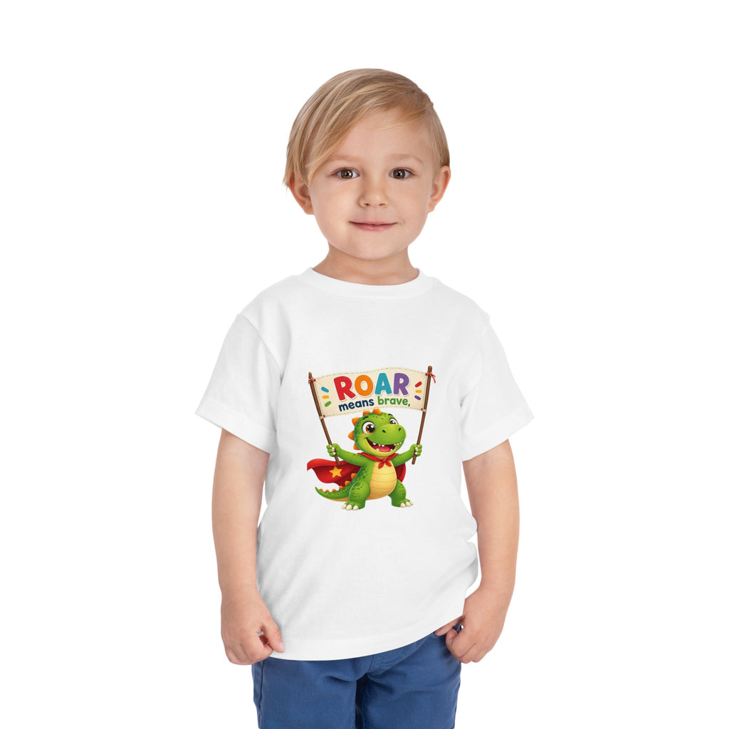 Toddler Tee — "Roar Means Brave" Dino Graphic Shirt for Kids