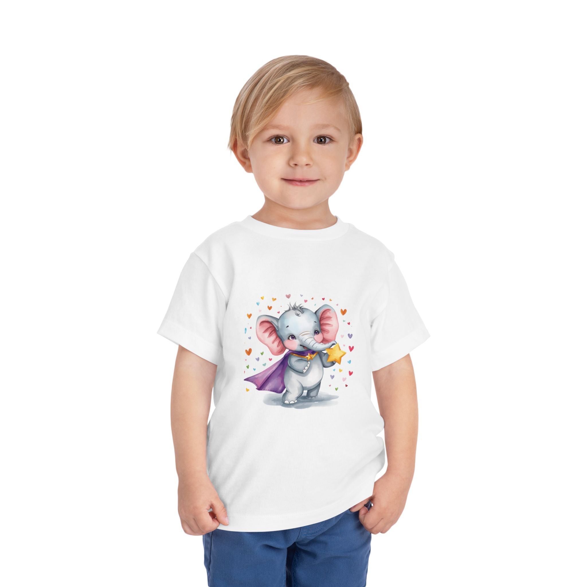 Toddler Tee — Cute Superhero Elephant with Star & Hearts