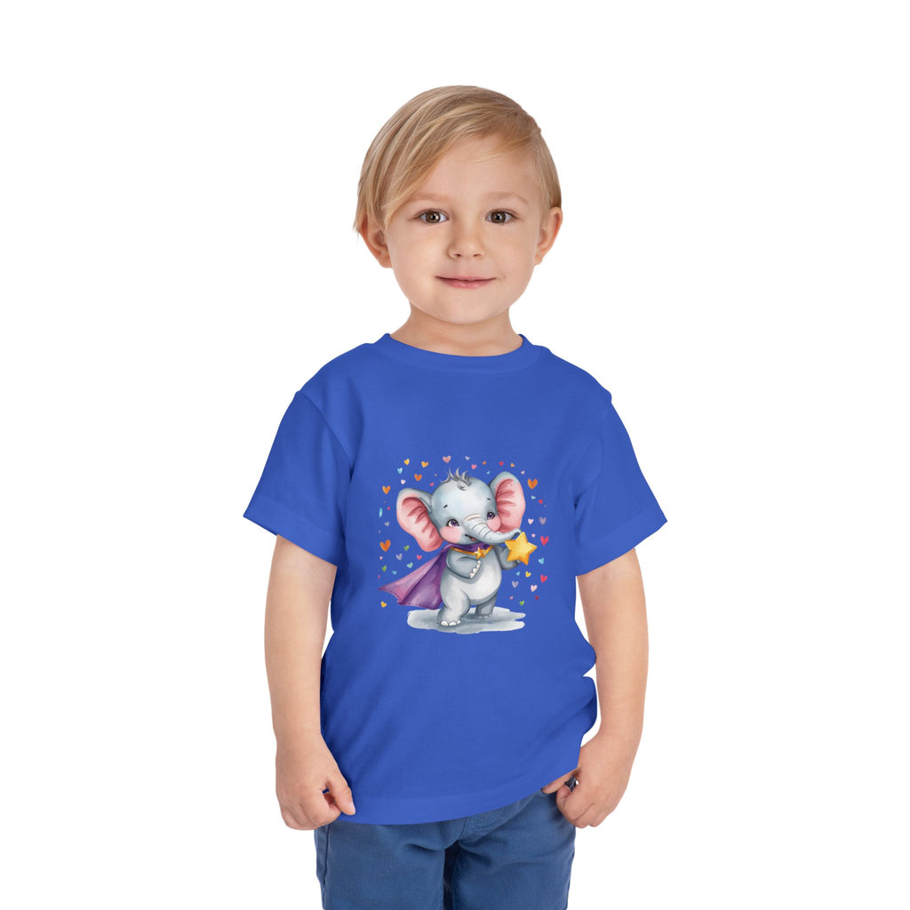 Toddler Tee — Cute Superhero Elephant with Star & Hearts