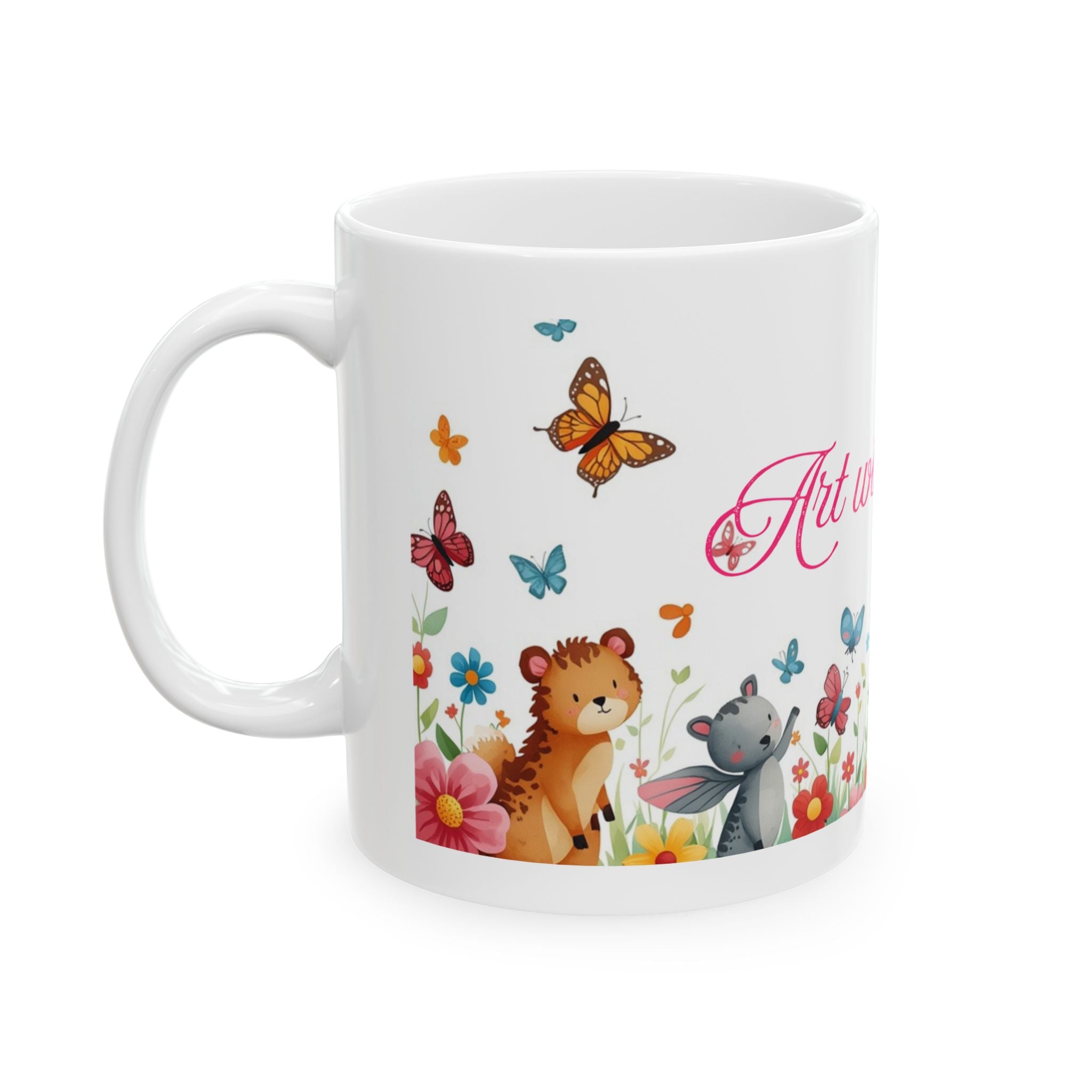 Ceramic Mug - 'Art with Heart' Floral Bunny Easter Coffee Cup (11oz/15oz)