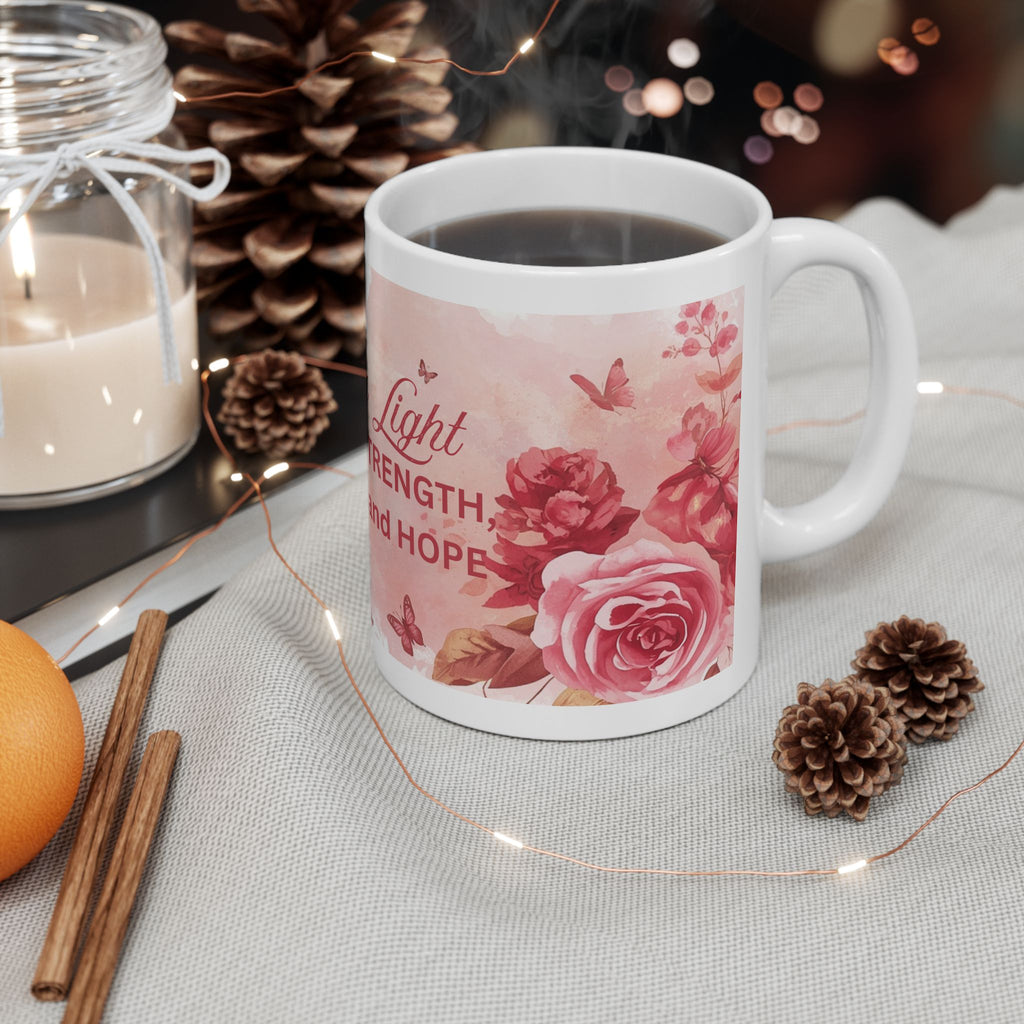 Inspirational Memorial Mug — "Diana's Light: 25 Years of Strength, Resilience and Hope" (Floral)