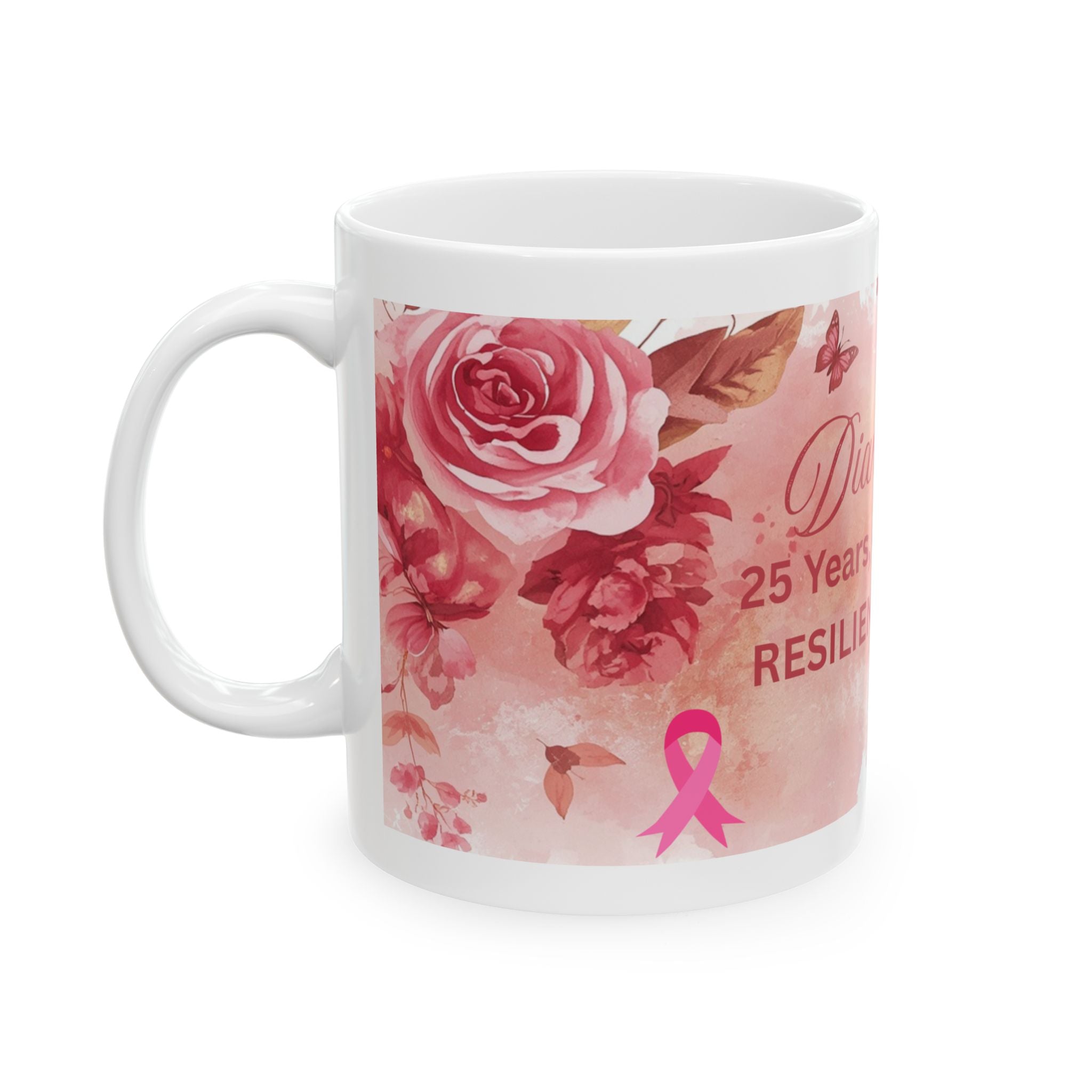 Inspirational Memorial Mug — "Diana's Light: 25 Years of Strength, Resilience and Hope" (Floral)