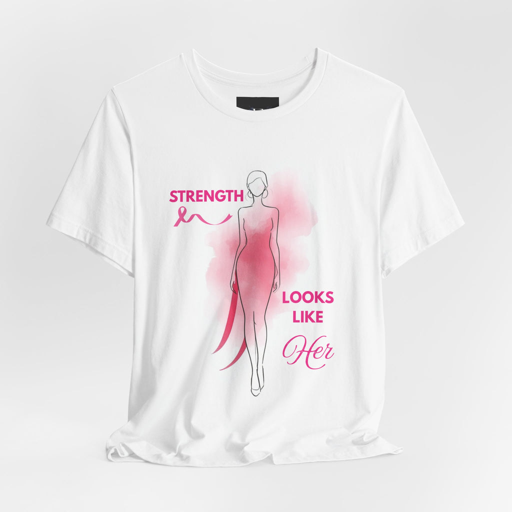 Breast Cancer Awareness Tee - "Strength Looks Like Her" with Pink Ribbon (Diana’s Light)
