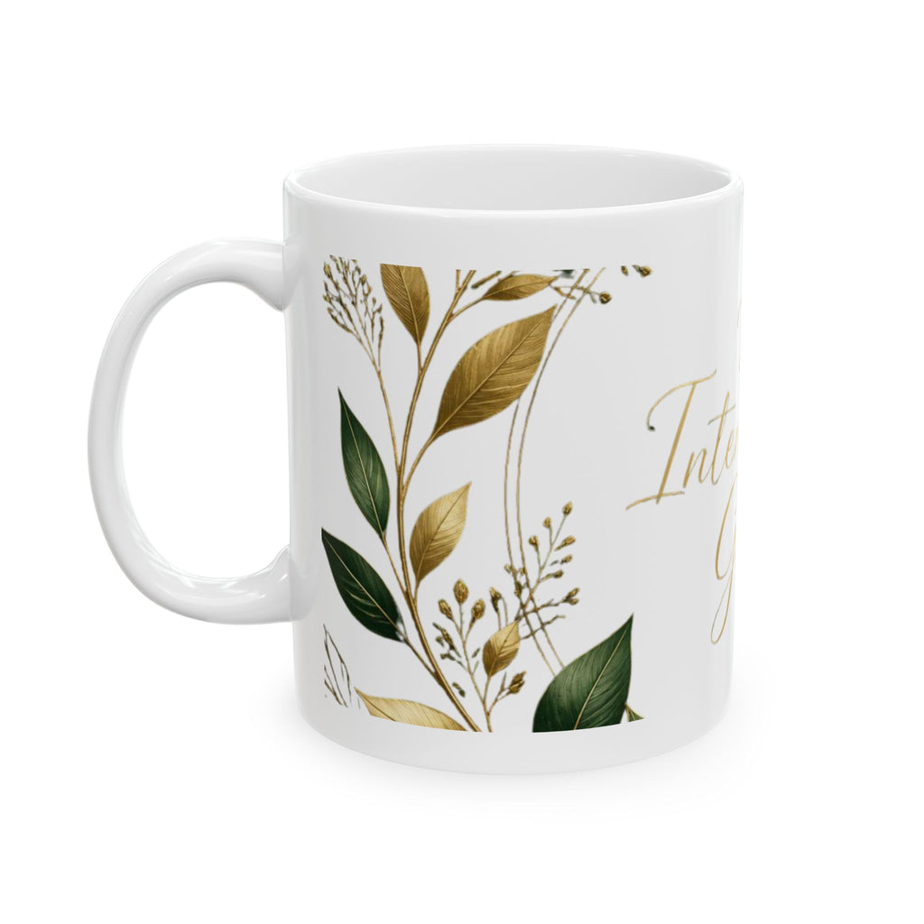 Intentional Glow Ceramic Mug — Gold Botanical 11oz & 15oz