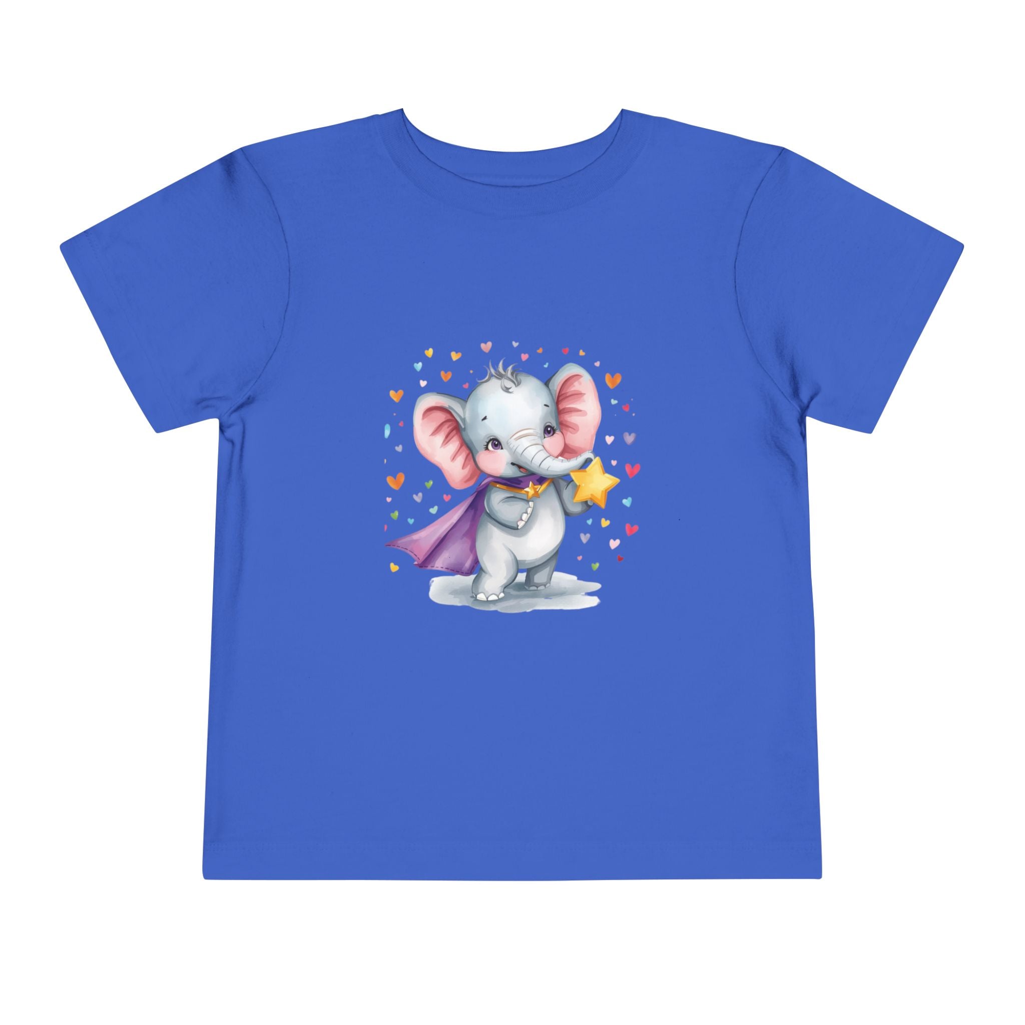 Toddler Tee — Cute Superhero Elephant with Star & Hearts
