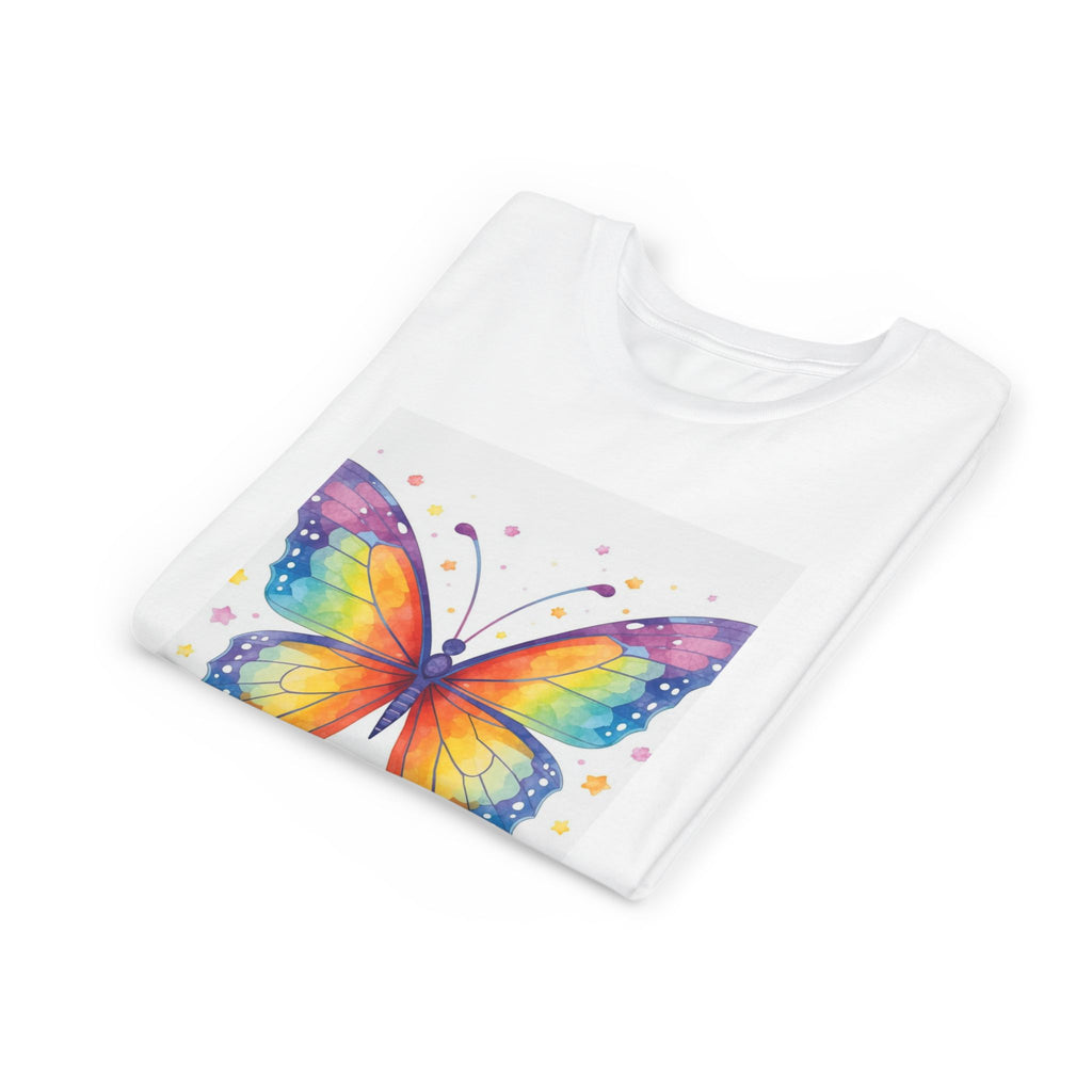 Kids Rainbow Butterfly Tee — "Art with Heart" Youth Short Sleeve Shirt