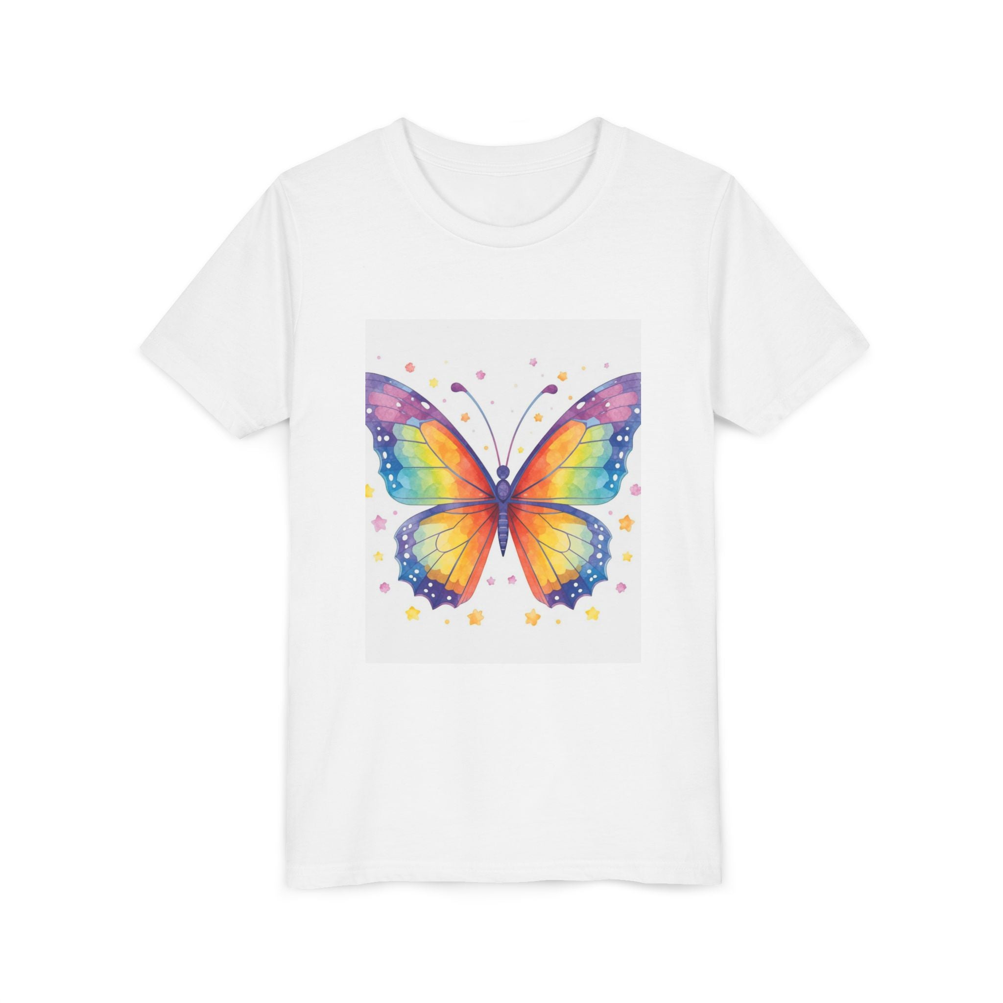 Kids Rainbow Butterfly Tee — "Art with Heart" Youth Short Sleeve Shirt