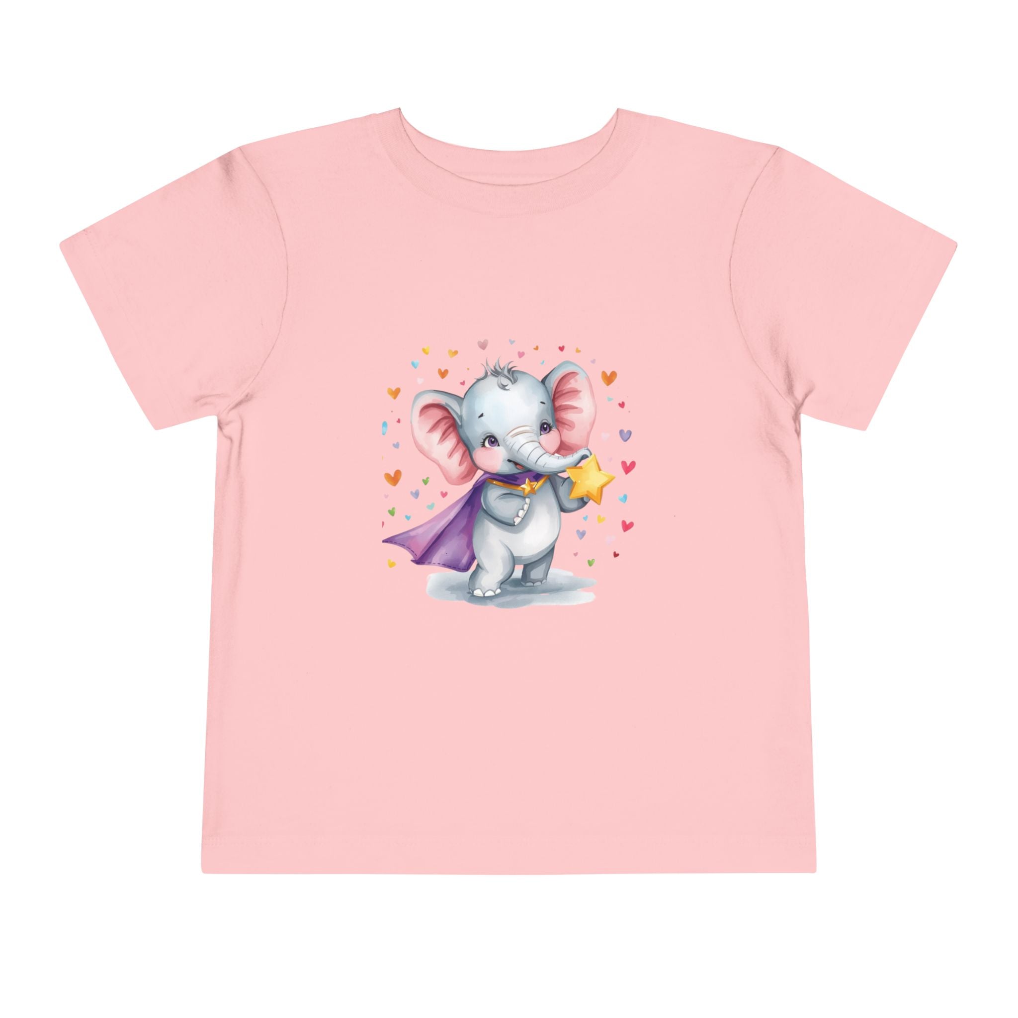 Toddler Tee — Cute Superhero Elephant with Star & Hearts