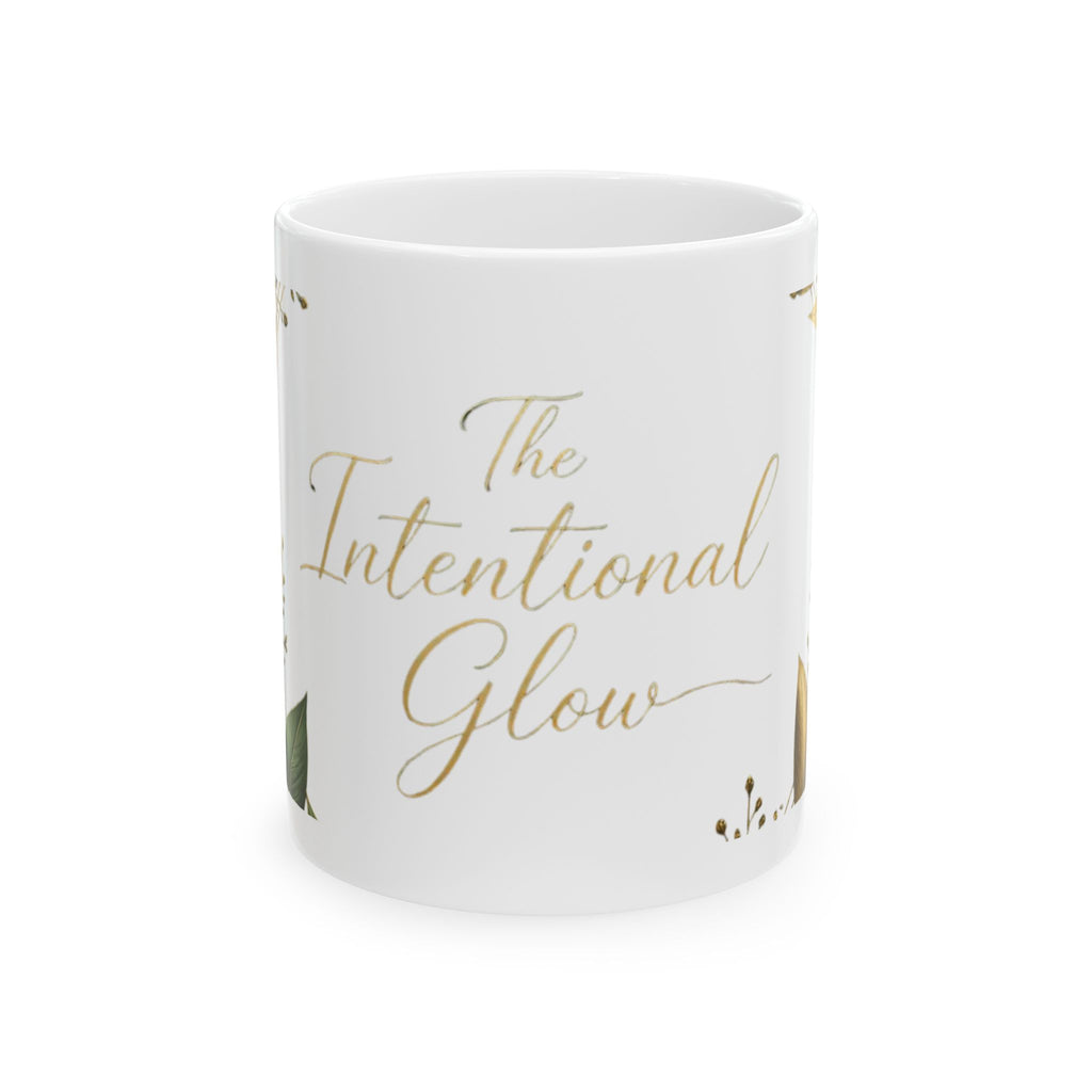 Intentional Glow Ceramic Mug — Gold Botanical 11oz & 15oz
