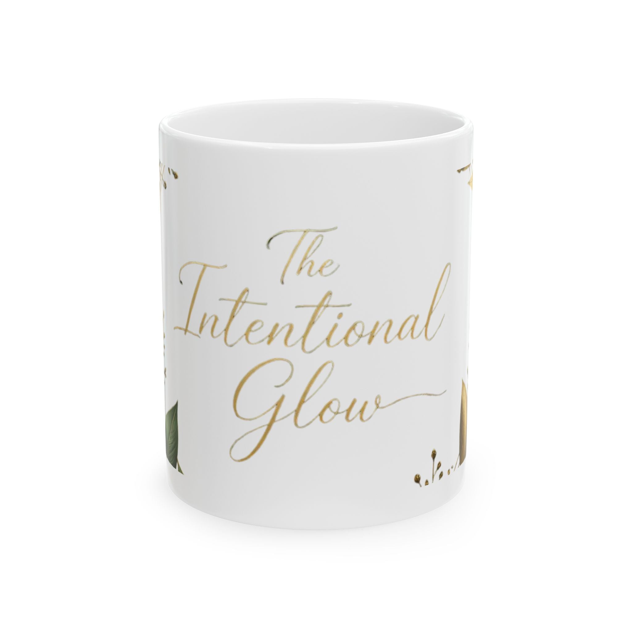 Intentional Glow Ceramic Mug — Gold Botanical 11oz & 15oz