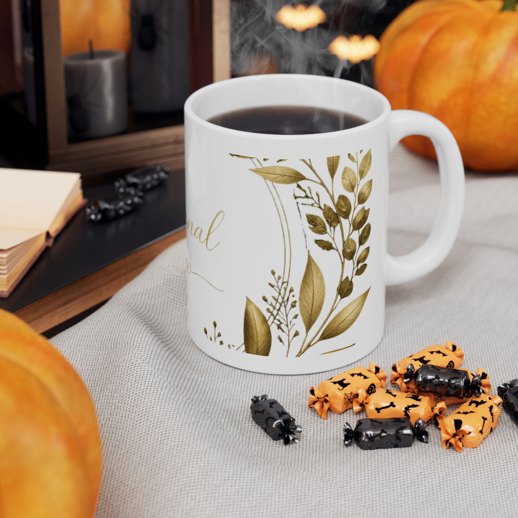 Intentional Glow Ceramic Mug — Gold Botanical 11oz & 15oz
