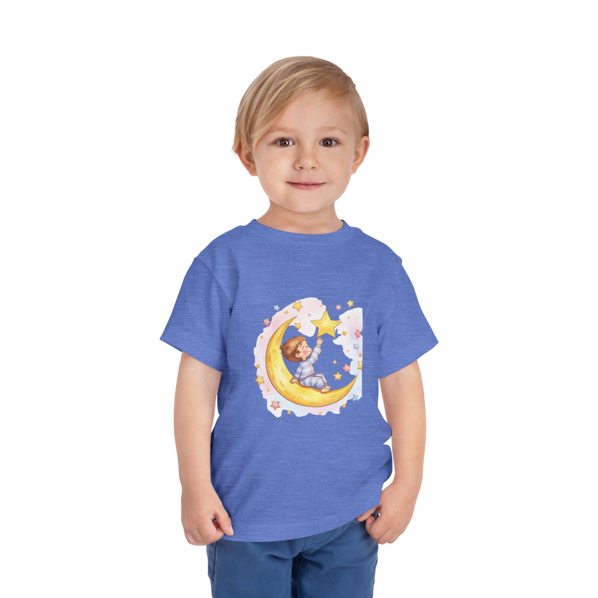 Wish Upon a Star Toddler Tee – Baby on Moon Starry Night Sleepy time Shirt