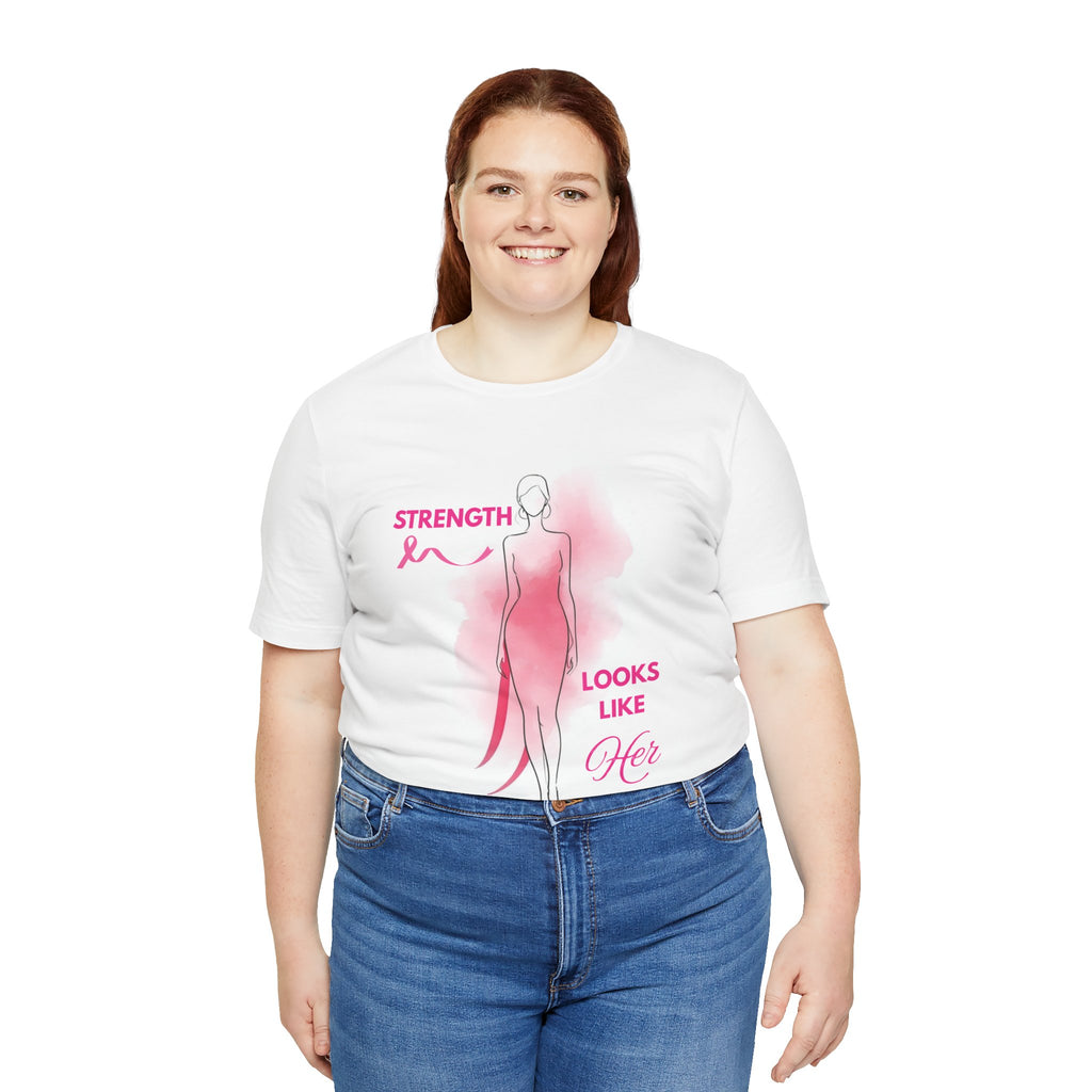Breast Cancer Awareness Tee - "Strength Looks Like Her" with Pink Ribbon (Diana’s Light)