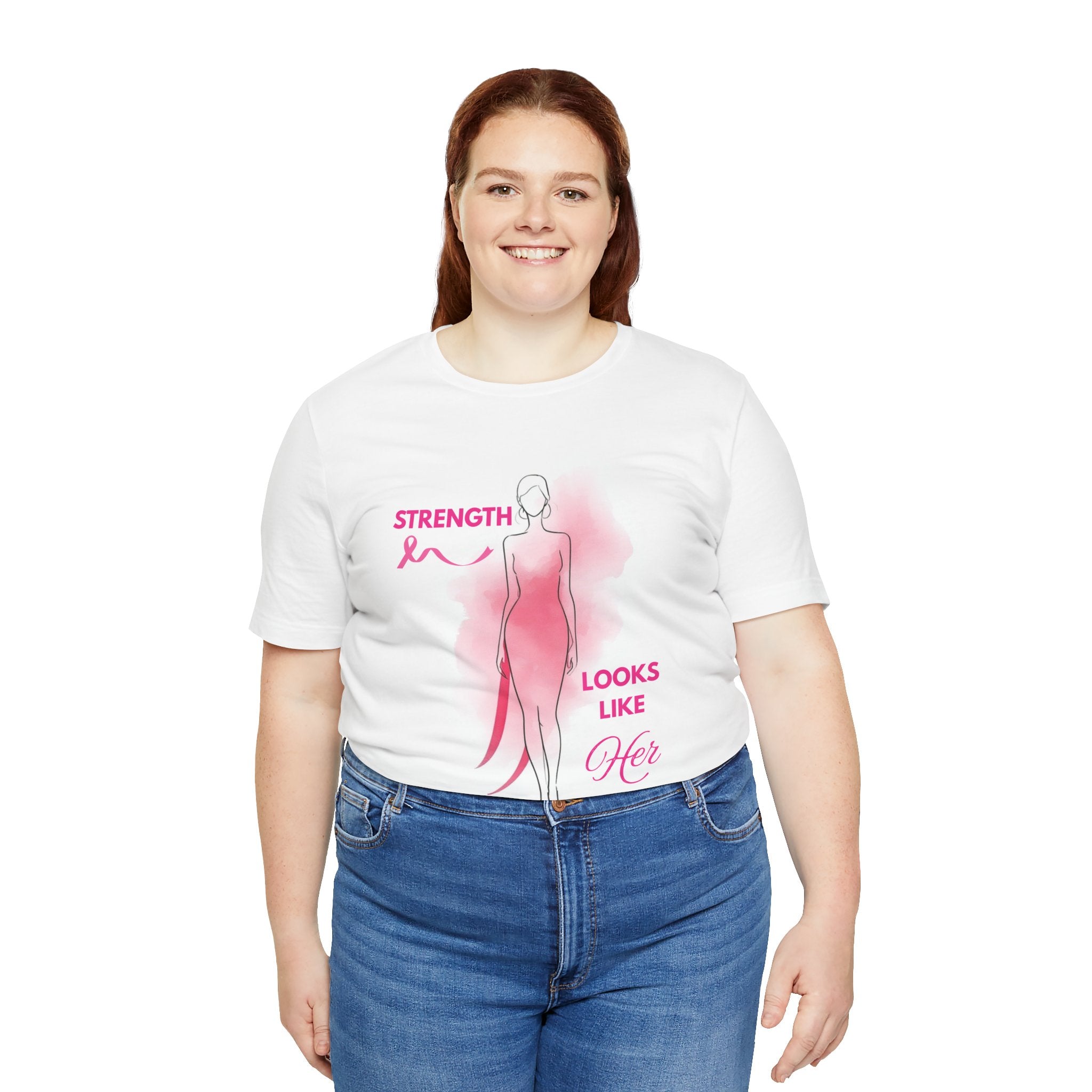 Breast Cancer Awareness Tee - "Strength Looks Like Her" with Pink Ribbon (Diana’s Light)