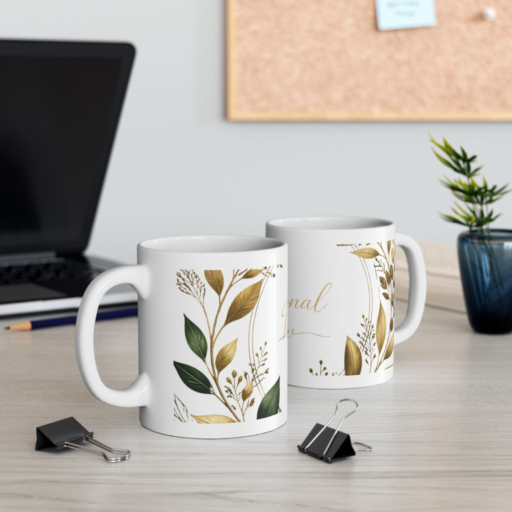 Intentional Glow Ceramic Mug — Gold Botanical 11oz & 15oz