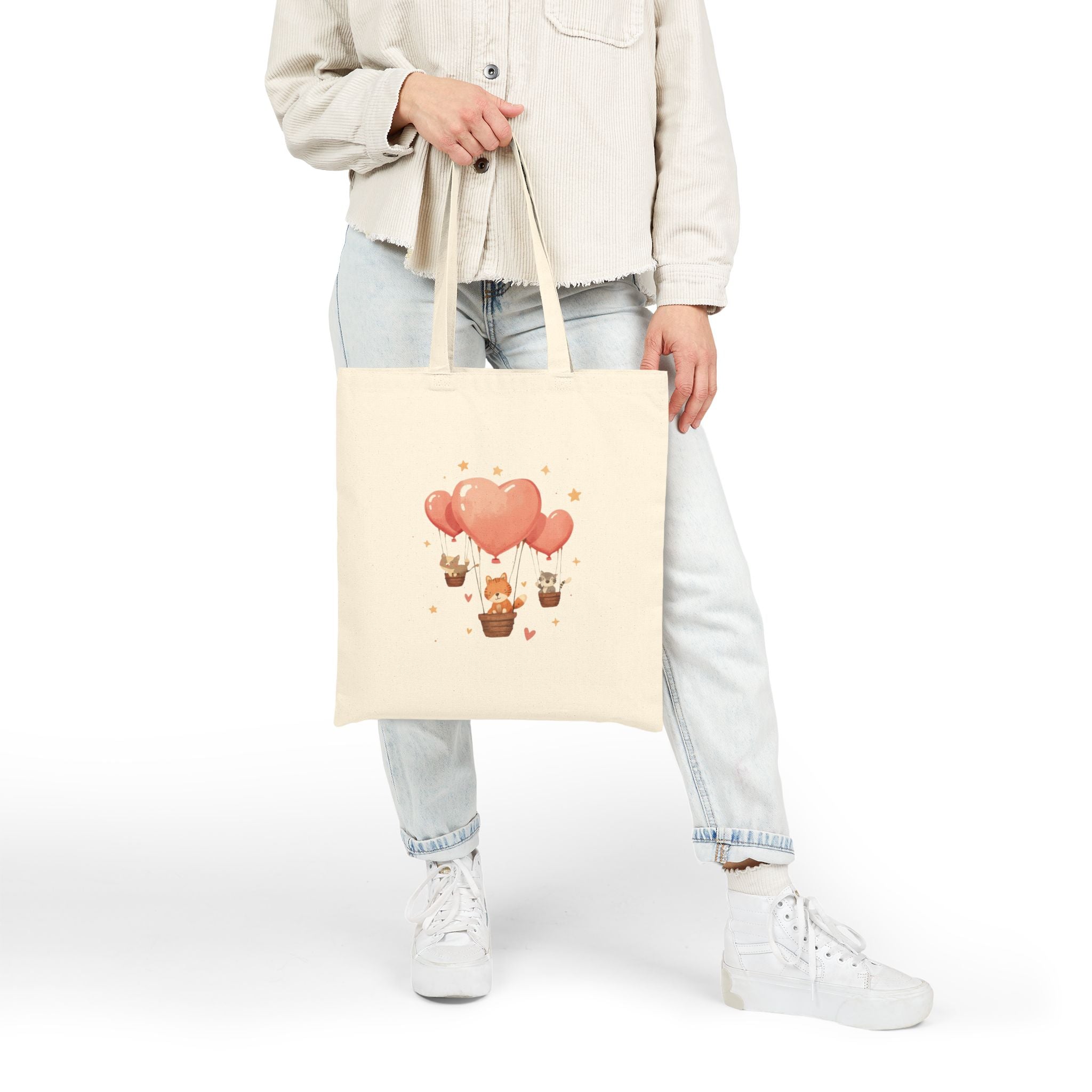 Heart Balloon Canvas Tote Bag — "Art with Heart" Cotton Shopper
