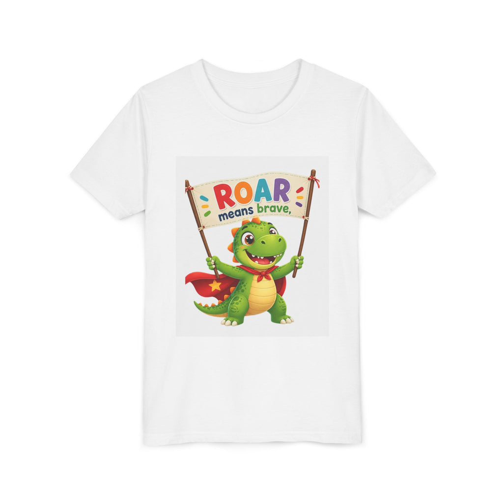 Kids Tee - 'ROAR means brave' Dinosaur Superhero Youth T-Shirt