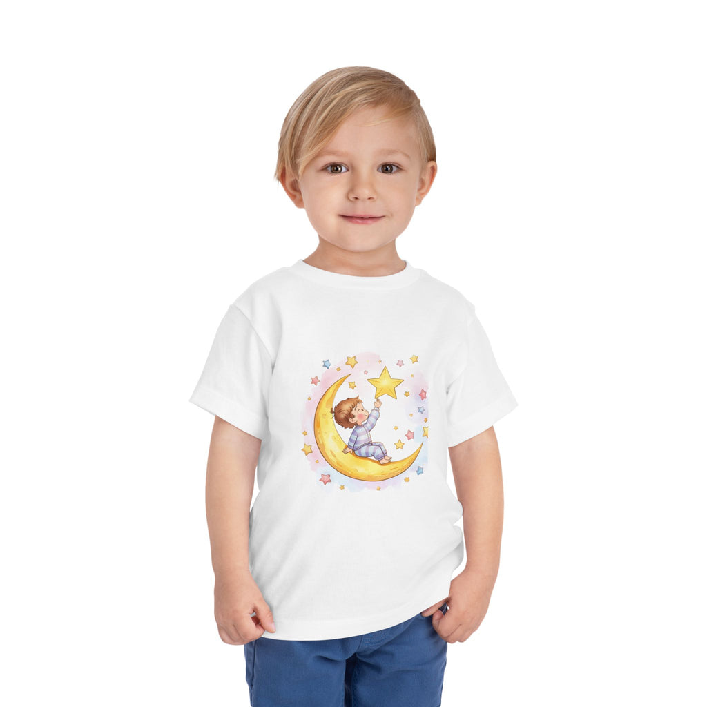 Wish Upon a Star Toddler Tee – Baby on Moon Starry Night Sleepy time Shirt