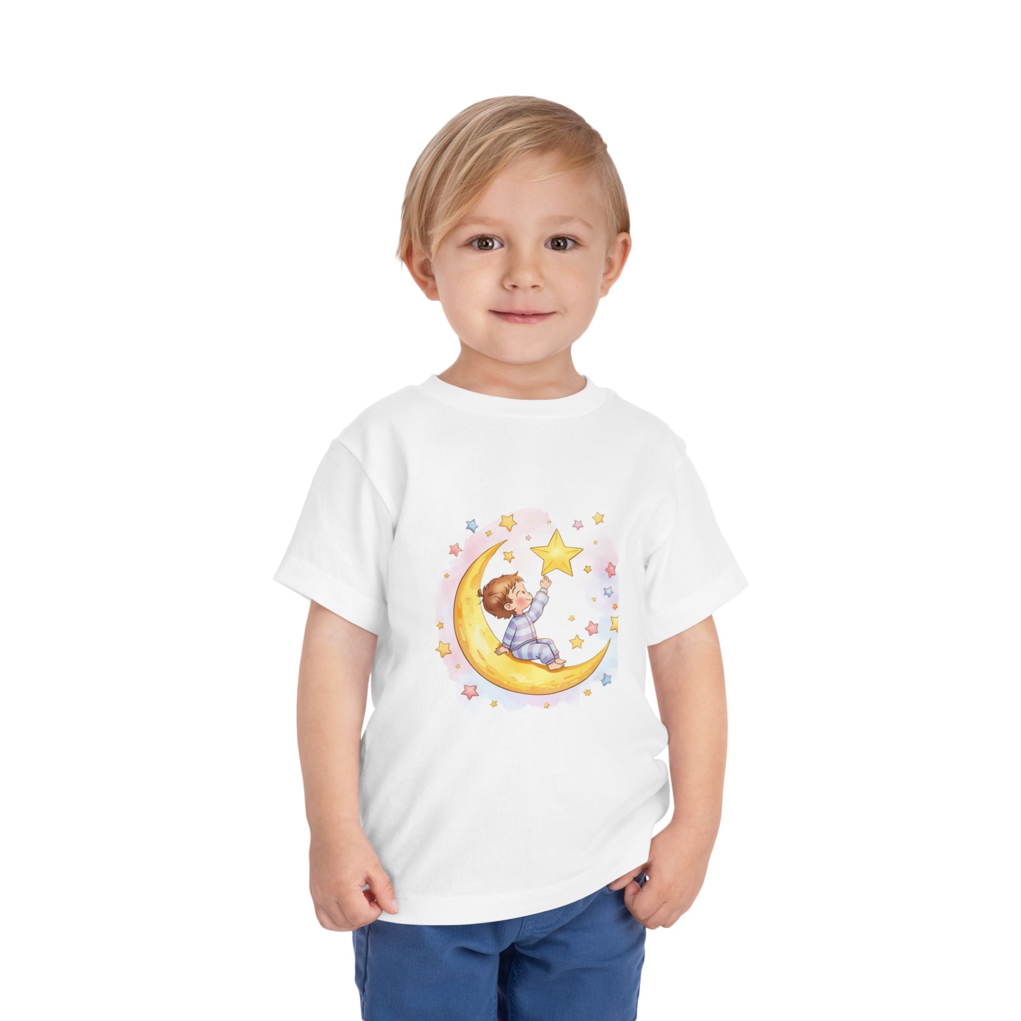 Wish Upon a Star Toddler Tee – Baby on Moon Starry Night Sleepy time Shirt