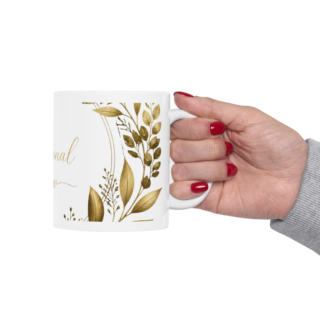 Intentional Glow Ceramic Mug — Gold Botanical 11oz & 15oz