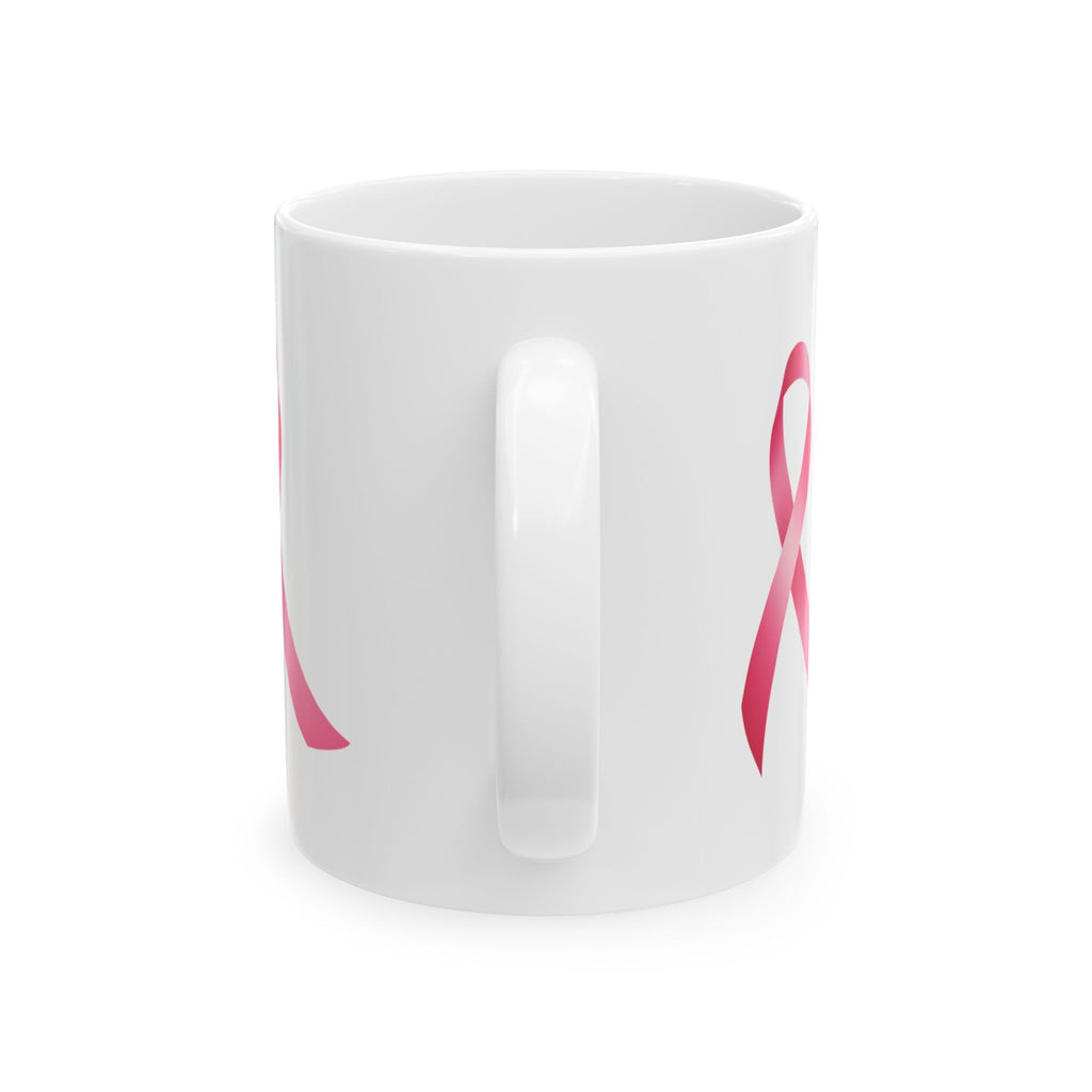 Inspirational Mug — "She fought. She won. She glows." Breast Cancer Awareness Coffee Cup (11oz/15oz)