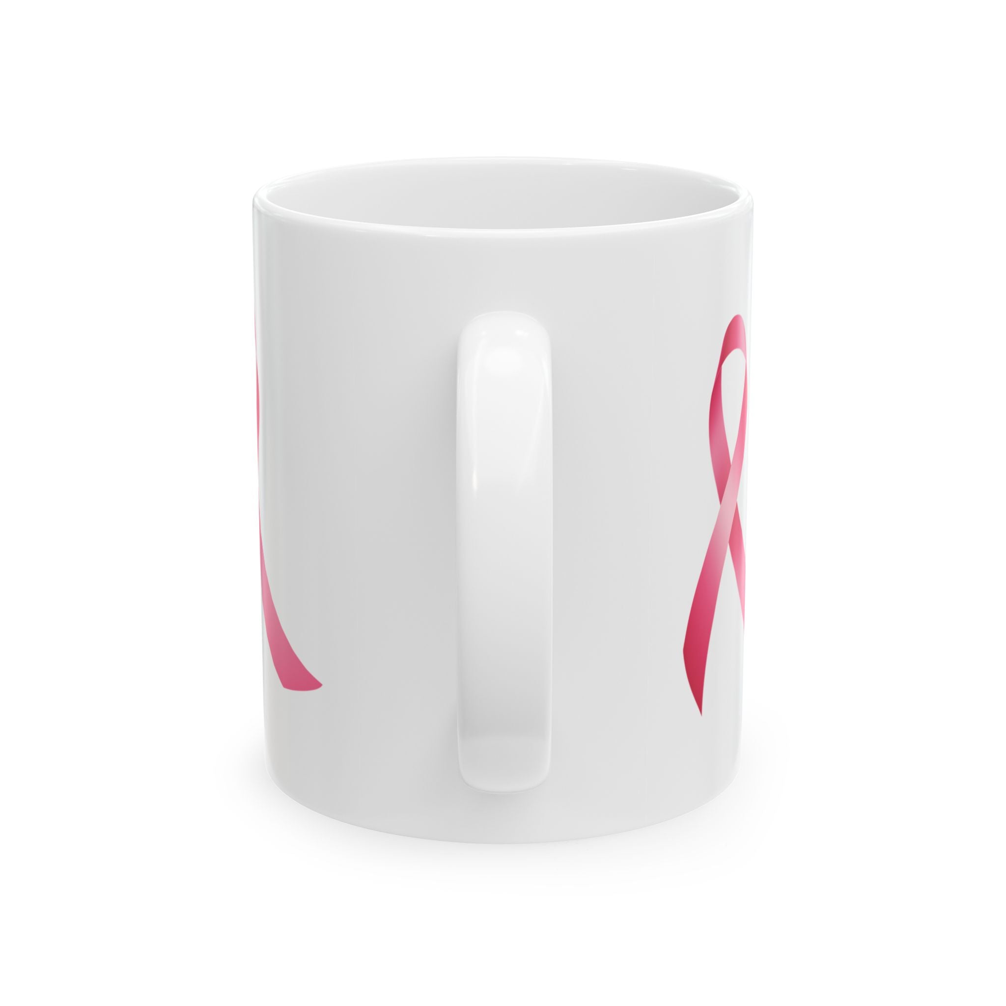 Inspirational Mug — "She fought. She won. She glows." Breast Cancer Awareness Coffee Cup (11oz/15oz)